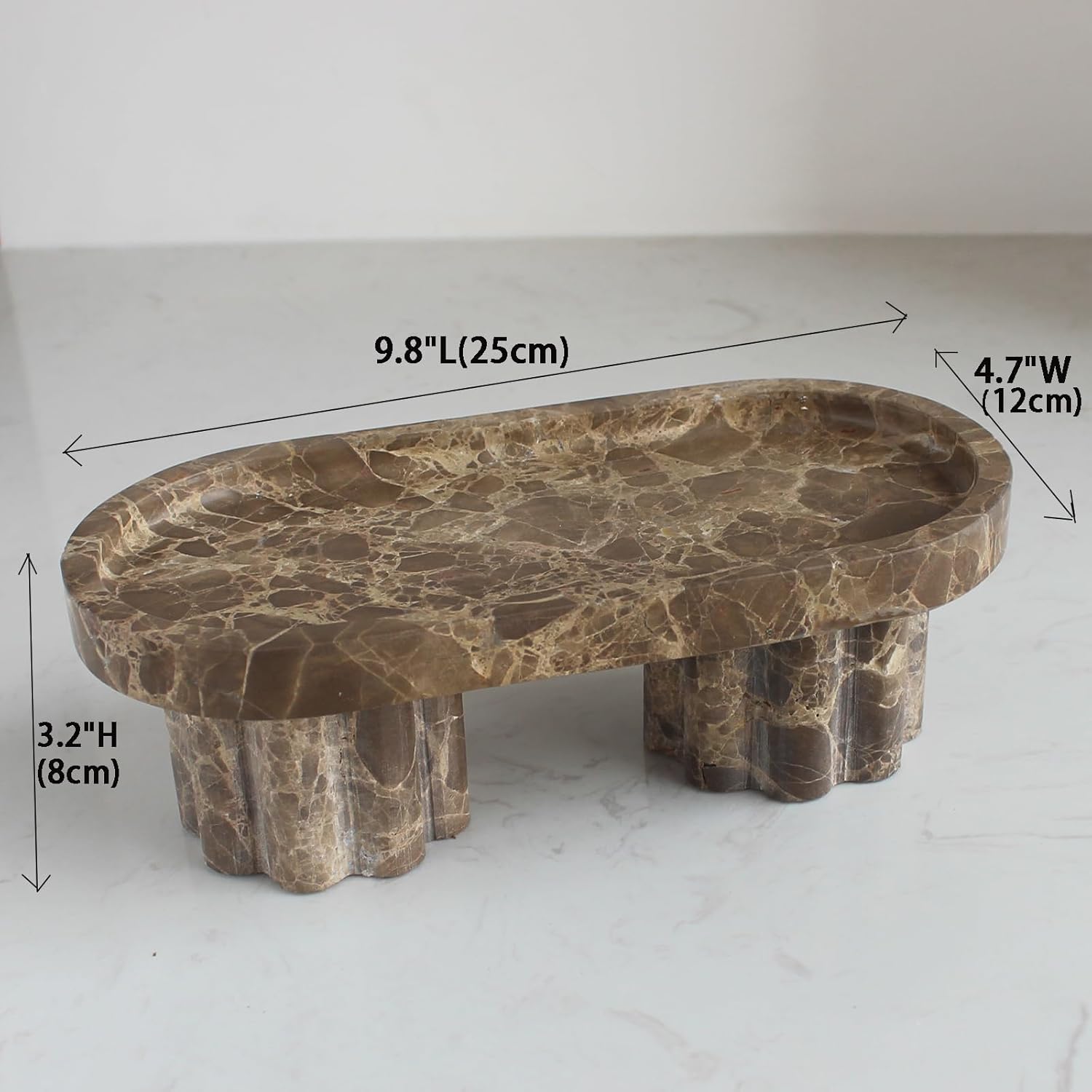 Natural Travertine Marble Oval Tray with 2 Legs, 10" Vanity Decorative Tray for Countertop Organizer, Catchall Tray for Perfume, Candles, Jewelry Dish