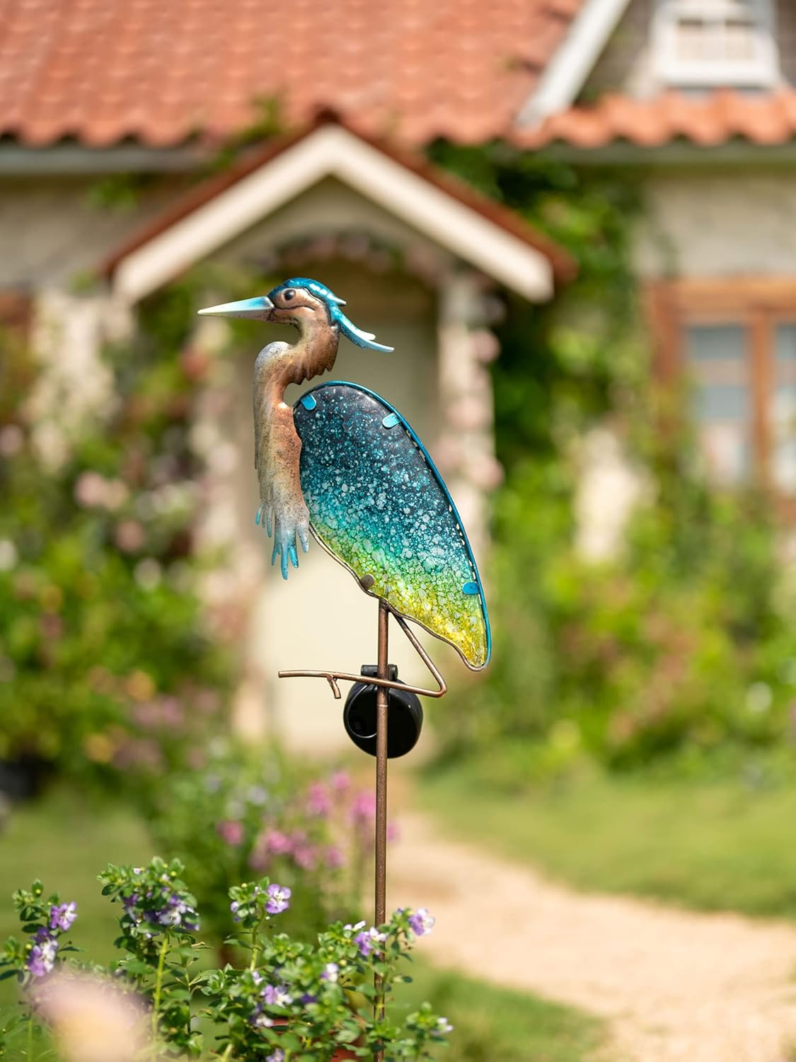 TERESA'S Collections Garden Decor for Outside Blue Heron Solar Lights, 42" Glass Lawn Ornaments with Outdoor Lights Decorative Stake, Yard Art Decorations Outdoor for Patio Gifts for Mom Grandma