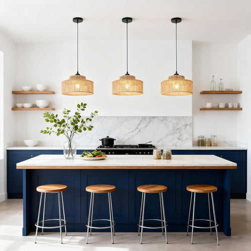 2 Pack Rattan Pendant Light,11 Inch Boho Kitchen Island light Fixtures,Handmade Woven Hanging Lamp,Small Wicker Chandelier,Basket Hanging Light for Bedroom Kitchen Living Room Restaurant Hallway Foyer
