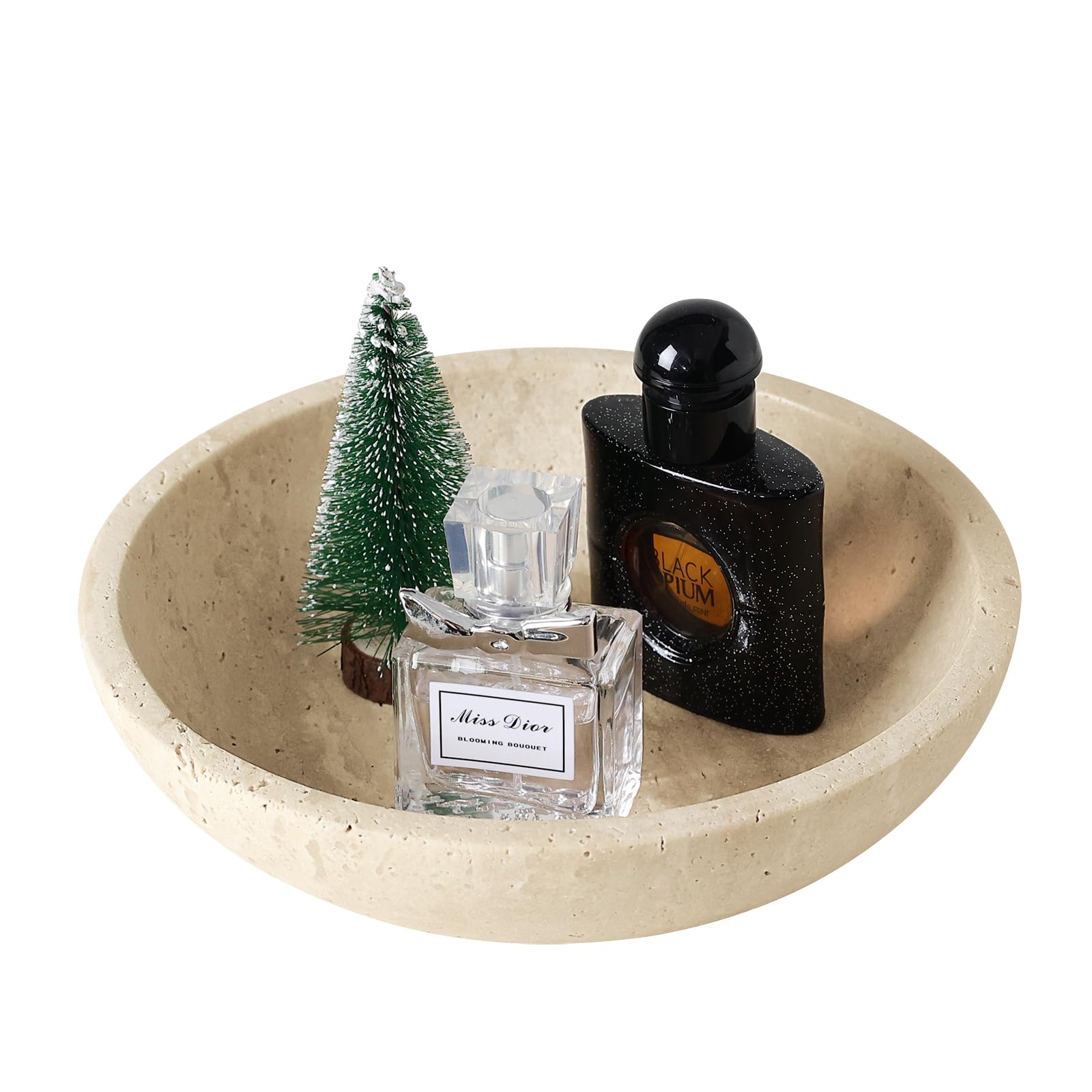 Marble Bowl,Travertine Decorative Modern Key Bowl for Entryway Table, Pedestal Bowl for Dining Table Center,Living Room, Kitchen Decor Modern Home Decor Marble Bowls (7.8 Inch)