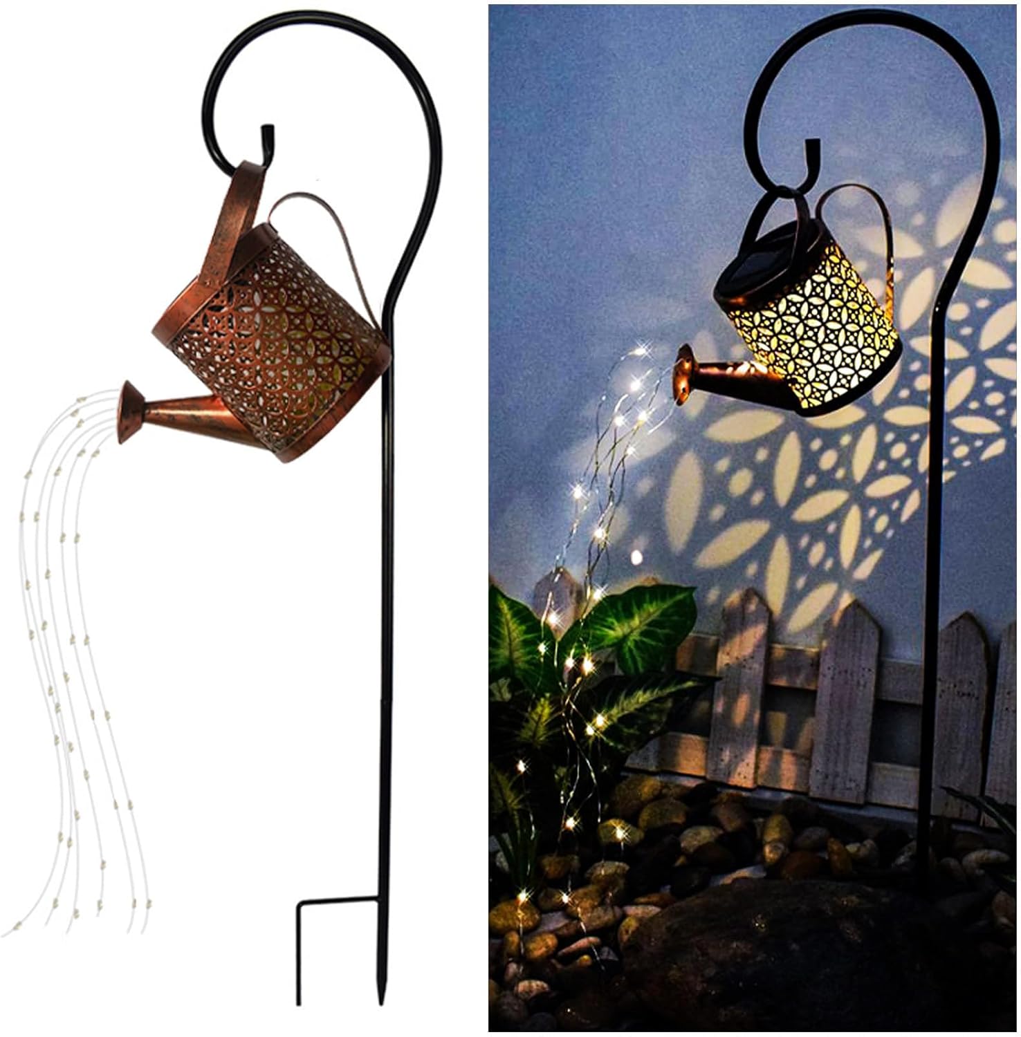 Solar Lanterns Outdoor Waterproof,Metal Watering Can Garden Decor Ornaments,Yard Art Hanging Path Lights,Outside Patio Decorations,Gardening Birthday Gifts for Mom Grandma Women,with Hook, Large