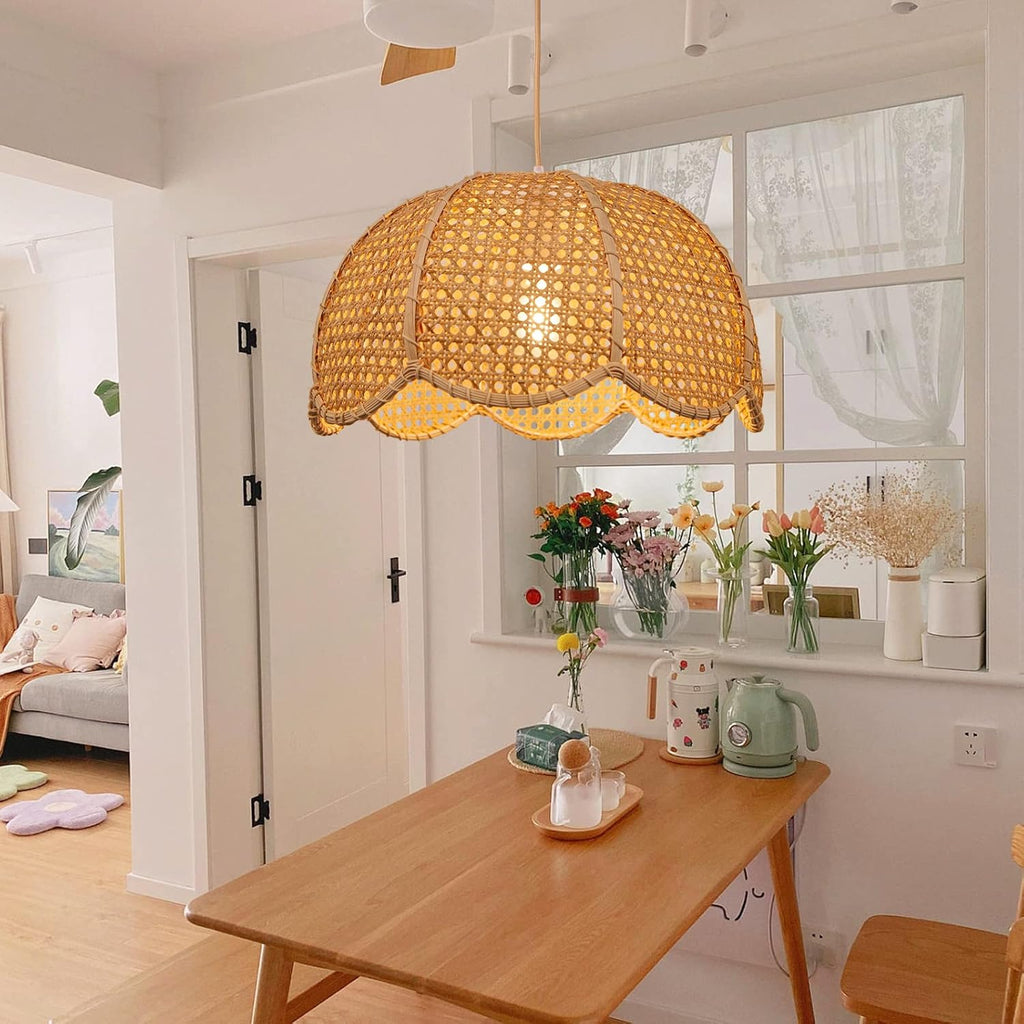 Hand-Woven Flower Rattan Pendant Light, Rustic Ceiling Lamp for Indoor Decor