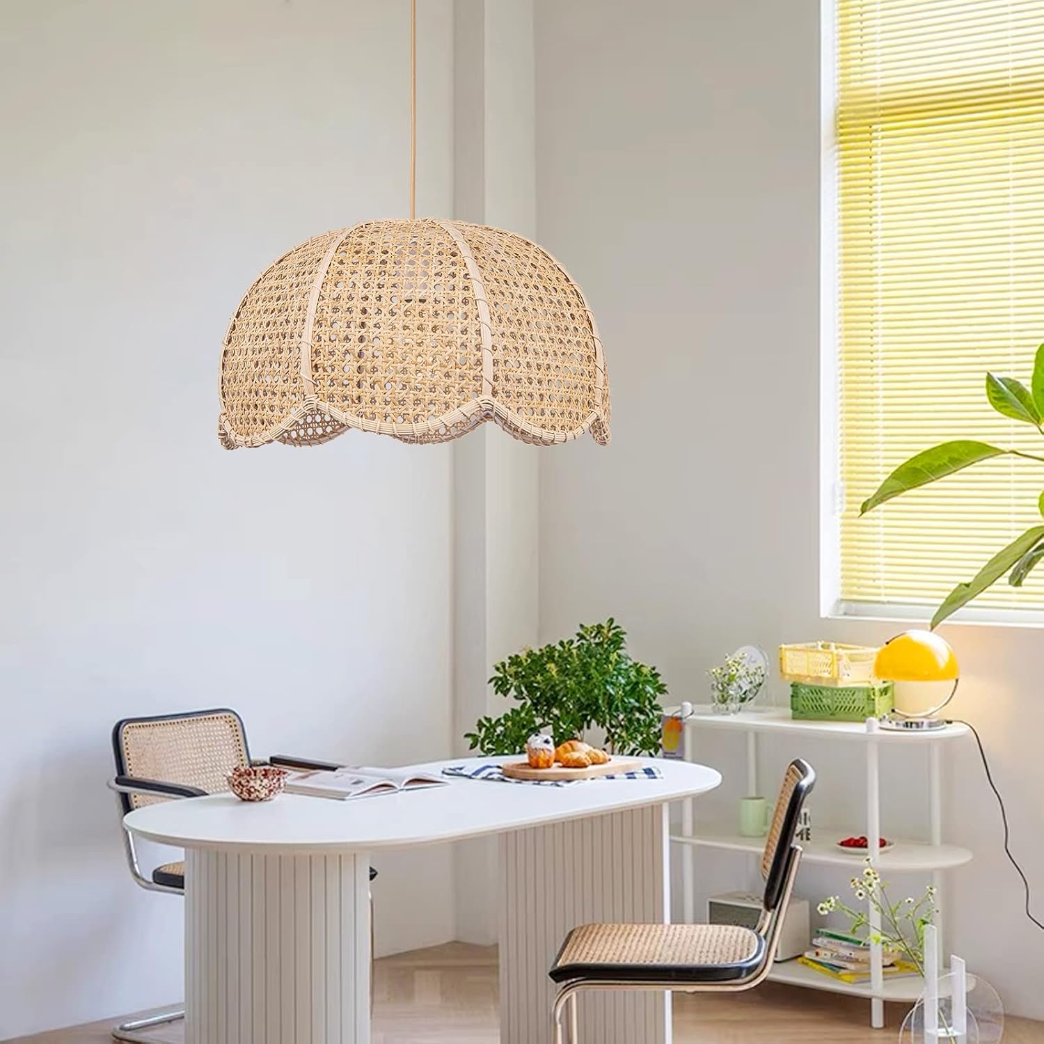 Hand-Woven Flower Rattan Pendant Light, Rustic Ceiling Lamp for Indoor Decor