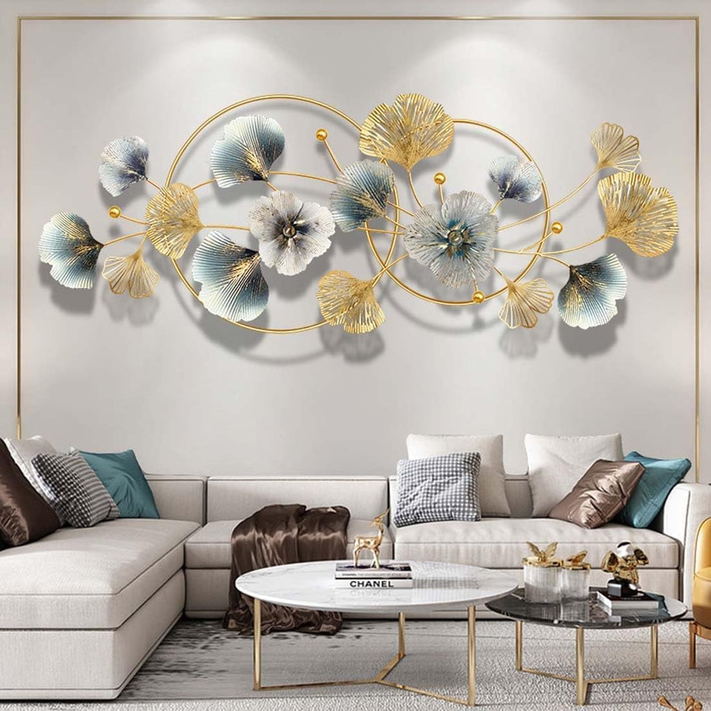 Handmade 3D Ginkgo Leaf Iron Wall Sculpture, Elegant Home Hotel Wall Decor