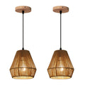 2 Pack Rattan Pendant Light Fixtures, 7'' Mini Boho Kitchen Island Pendant Lights Set of 2 Hand Woven Wicker Coastal Natural Small Hanging Light Fixture for Bedroom Dining Room Bar Hallway