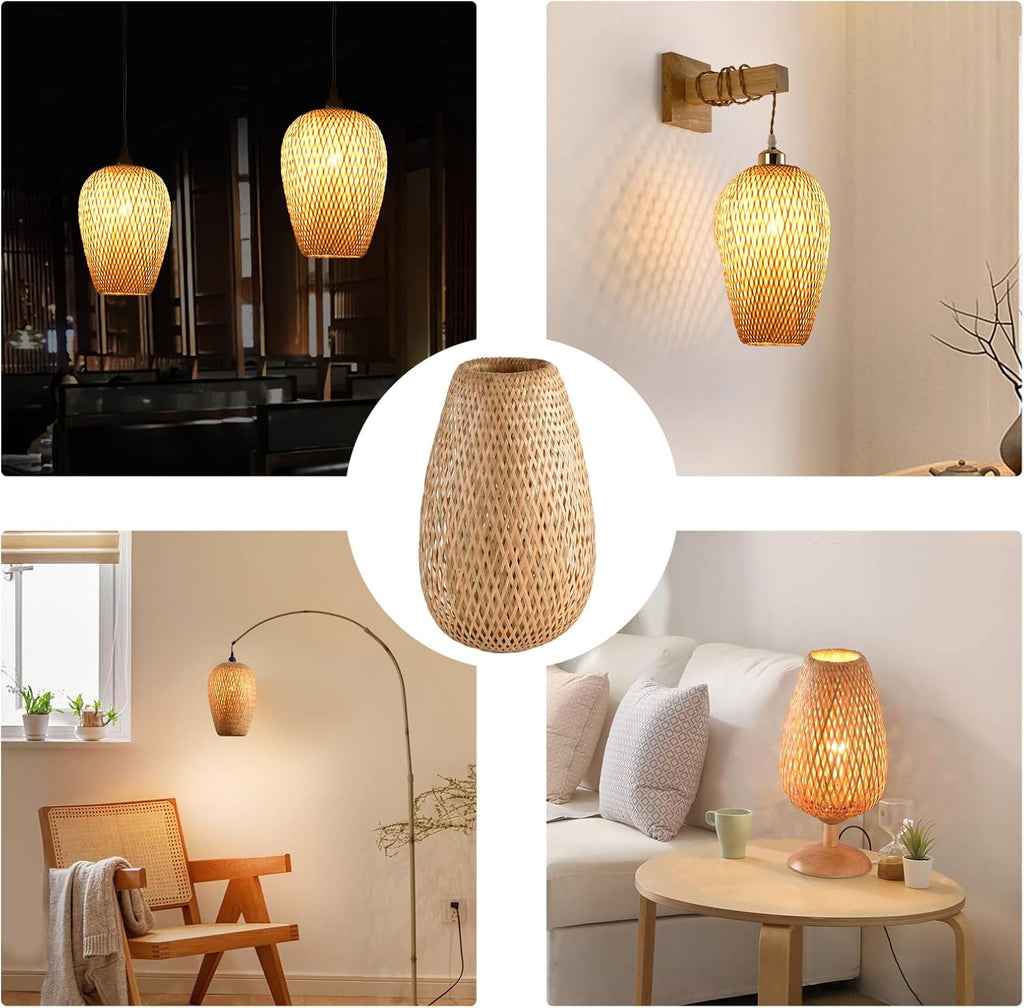 Bamboo Lamp Shade, 2-Pack Hand-Woven Bamboo Rattan Hanging Light Shade,D 9.05" Rattan Table Lamp Shade for Floor Lamp, Wall Sconces Light Cover Table Light,Pendant light