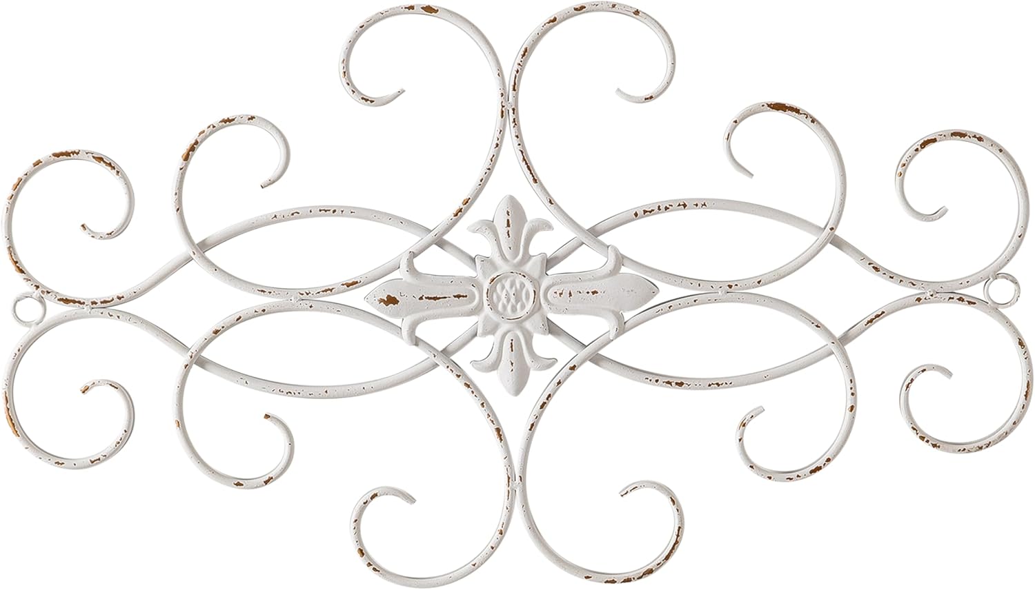 Sintosin Vintage Large Distressed White Wrought Iron Wall Decor 32" x 18", Hanging Antique Metal Wall Art Decor for Living Room, Rustic Scroll Wall Decor Outdoor Indoor, Vertical and Horizontal