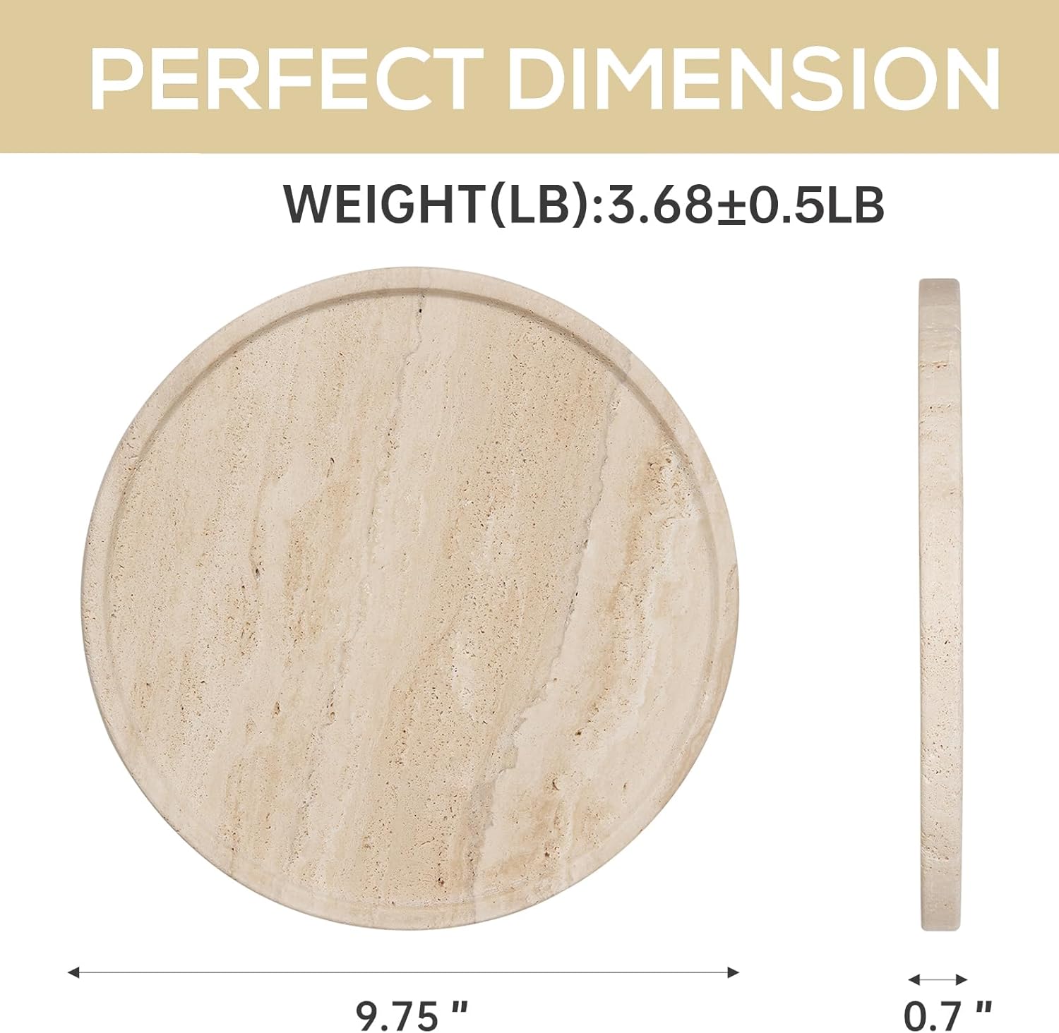 Koville Natural Travertine Tray for Home Decor, 10 Inch Round Serving Tray for Kitchen and Coffee Table, Decorative Marble Bathroom Trays for Counter, Luxury Vanity Tray, Light Beige Stone Tray