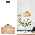 2 Pack Rattan Pendant Light,11 Inch Boho Kitchen Island light Fixtures,Handmade Woven Hanging Lamp,Small Wicker Chandelier,Basket Hanging Light for Bedroom Kitchen Living Room Restaurant Hallway Foyer