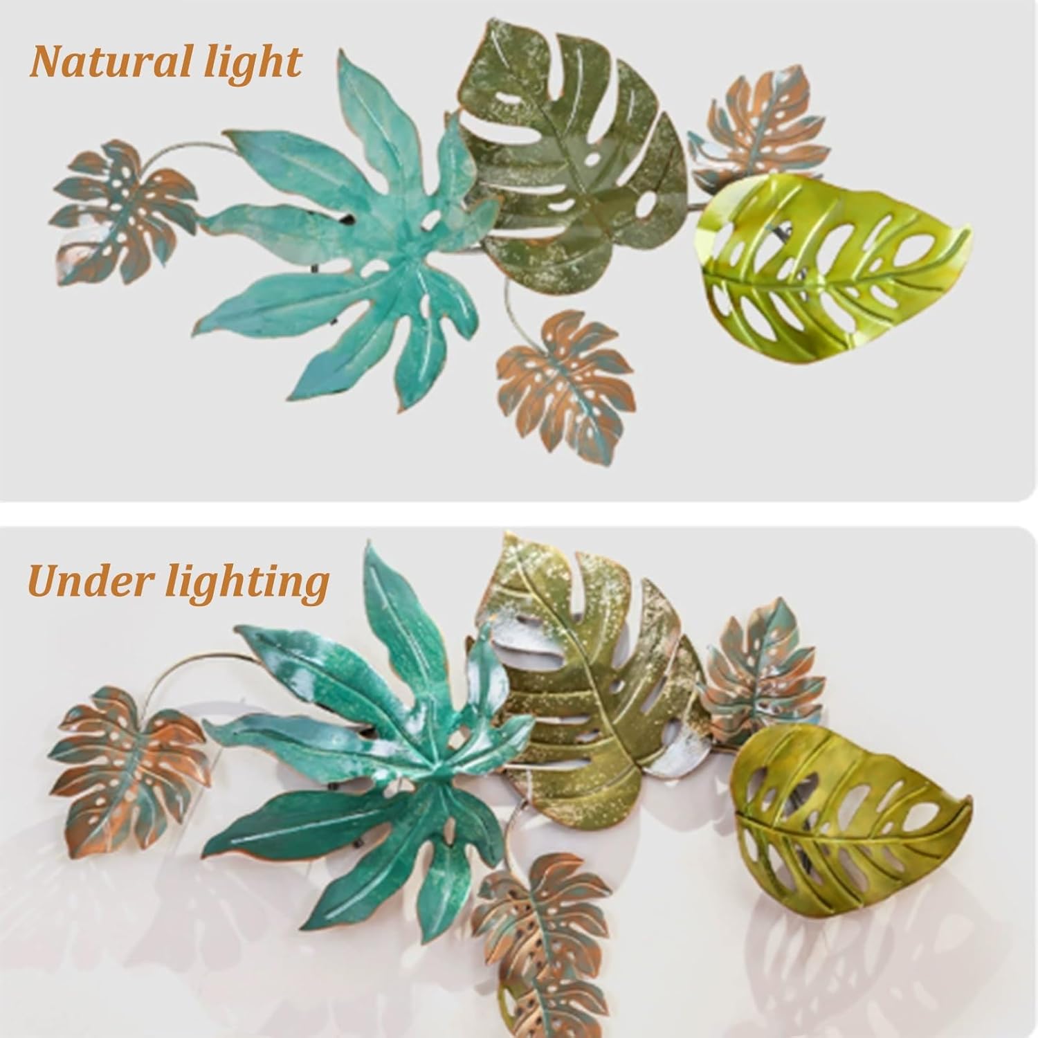 DAJIAYIQI 3D Wall Art Decor,Metal Leaf Wall Decor,Distressed Iron Wall Hanging,Brown-green Vintage Modern Home Decor Wall Sculptures for Home Living Room