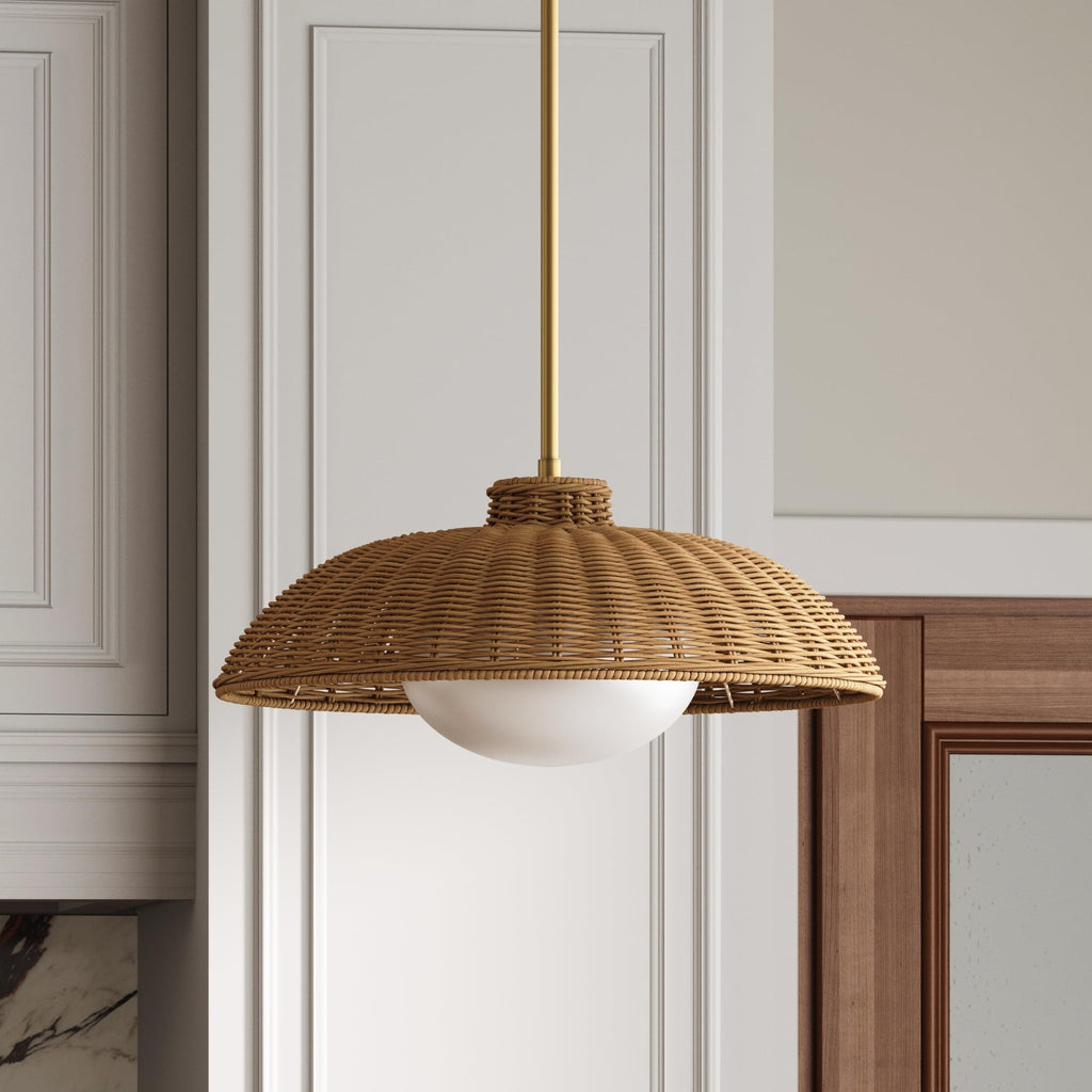 Nathan James Augustine Modern Farmhouse Rattan Pendant Light, Rattan Chandelier Pendant Lamp Shade for Kitchen or Living Room