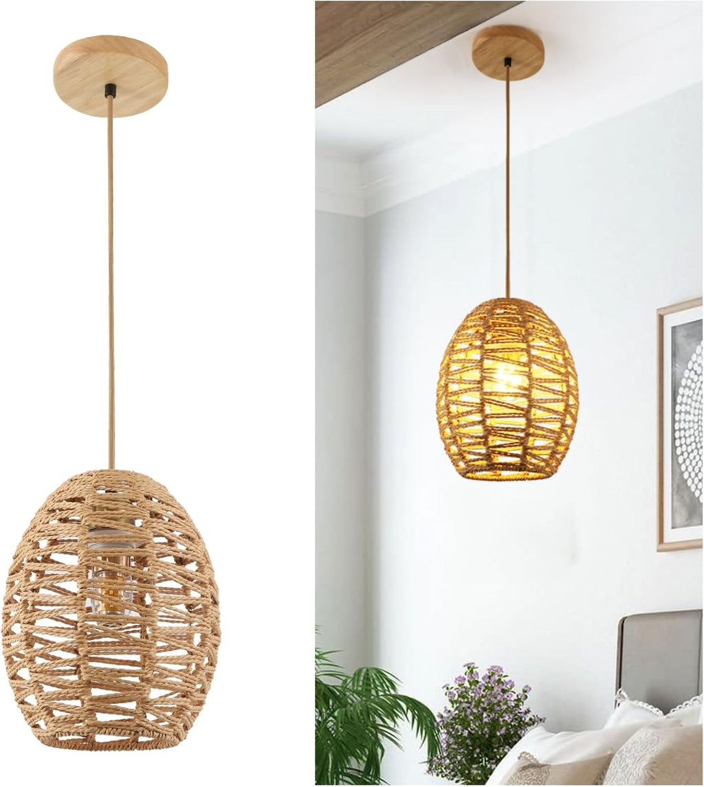 DELIPOP Pendant Light, Hand-Woven Rattan Chandelier, Boho Adjustable Hanging Lights for Living Room, Dining Room, Kitchen, Bedroom, Farmhouse