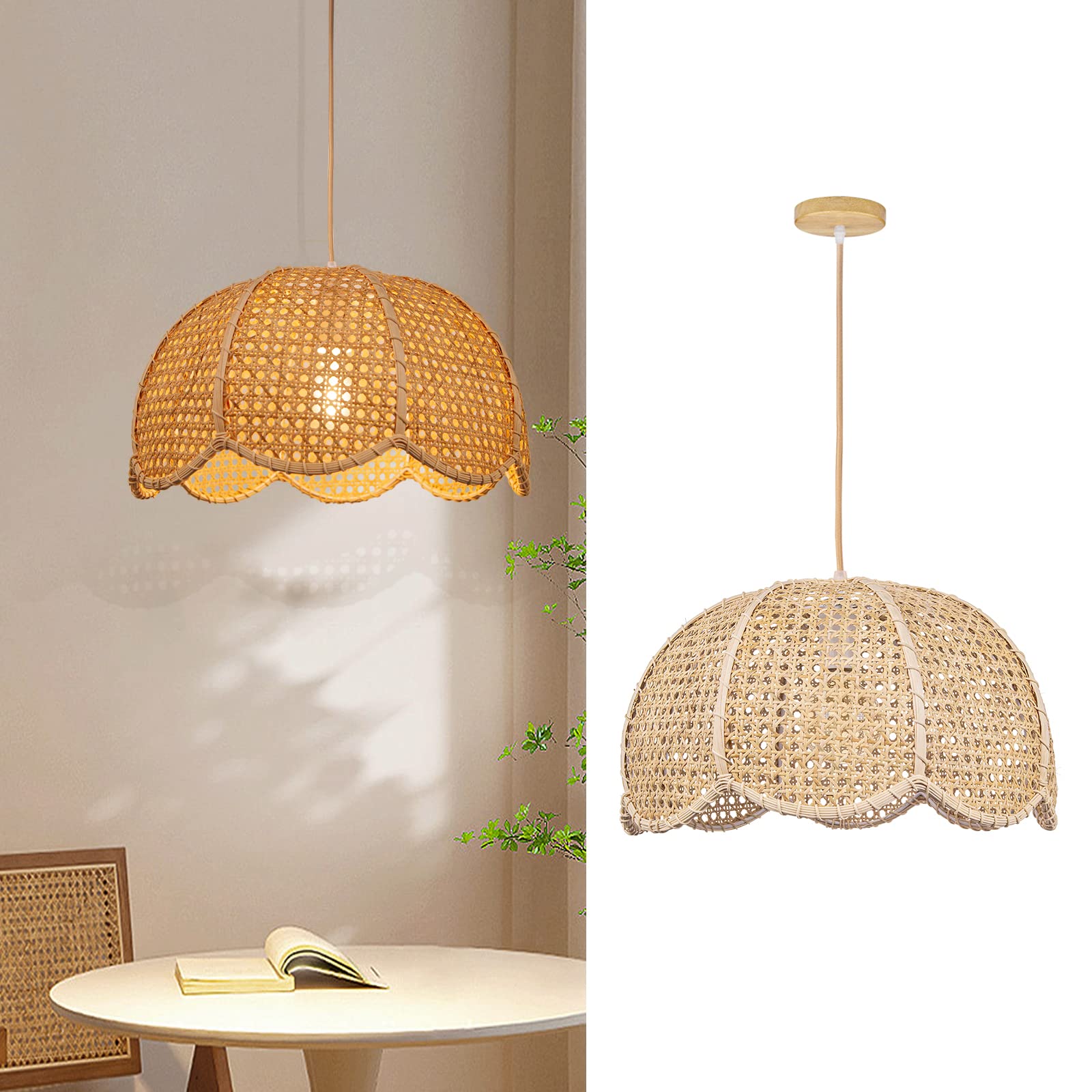 Hand-Woven Flower Rattan Pendant Light, Rustic Ceiling Lamp for Indoor Decor