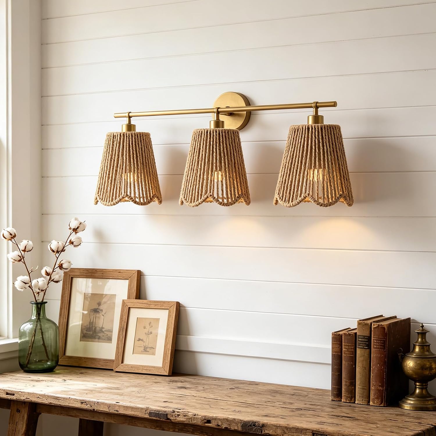 3 Pack Small Rattan Lamp Shade Replacement,Trapezoid Scalloped Wicker Boho Pendant Light Shades for Ceiling, Floor & Wall Lamps,Hand Woven Lampshades,Sconce,Hanging Light Covers,E26 / E27 Compatible