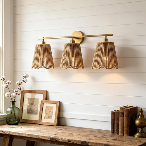 3 Pack Small Rattan Lamp Shade Replacement,Trapezoid Scalloped Wicker Boho Pendant Light Shades for Ceiling, Floor & Wall Lamps,Hand Woven Lampshades,Sconce,Hanging Light Covers,E26 / E27 Compatible