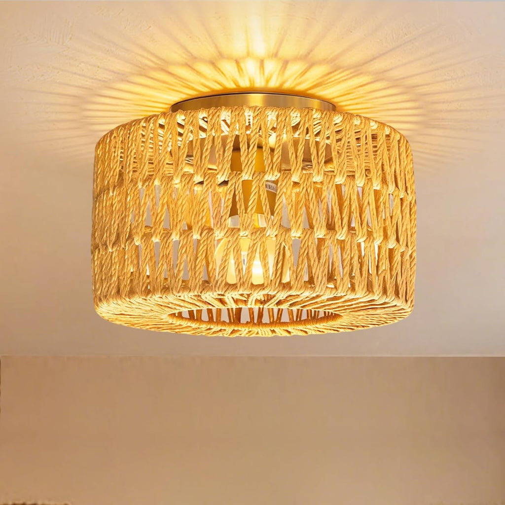 Handwoven Rattan Pendant Light for Living Room,Boho Farmhouse Wicker Chandelier,Hanging Ceiling Light for Dining Room,Entryway,Handmade Natural Rattan Light Fixture,Adjustable Height,Home Decor
