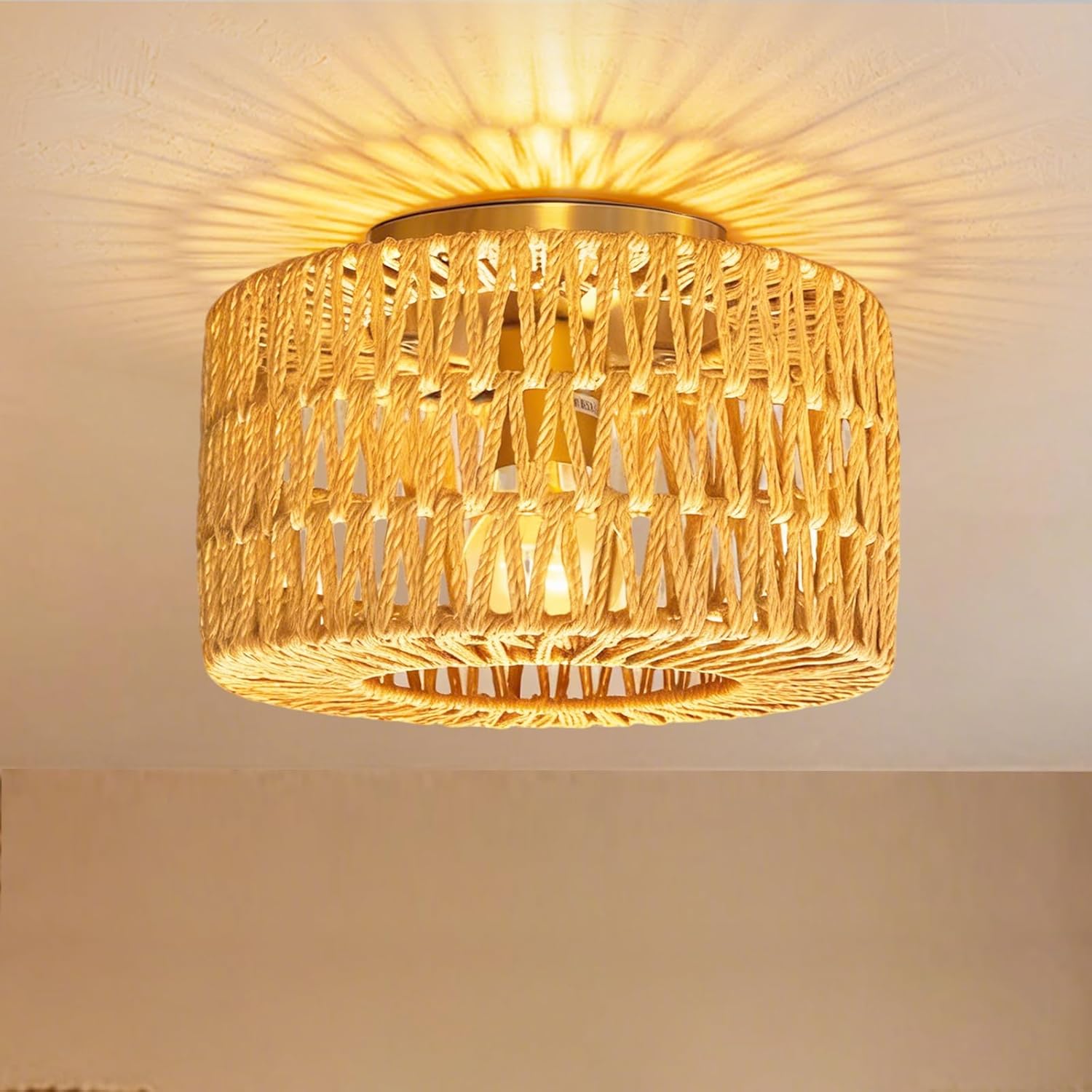 Handwoven Rattan Pendant Light for Living Room,Boho Farmhouse Wicker Chandelier,Hanging Ceiling Light for Dining Room,Entryway,Handmade Natural Rattan Light Fixture,Adjustable Height,Home Decor