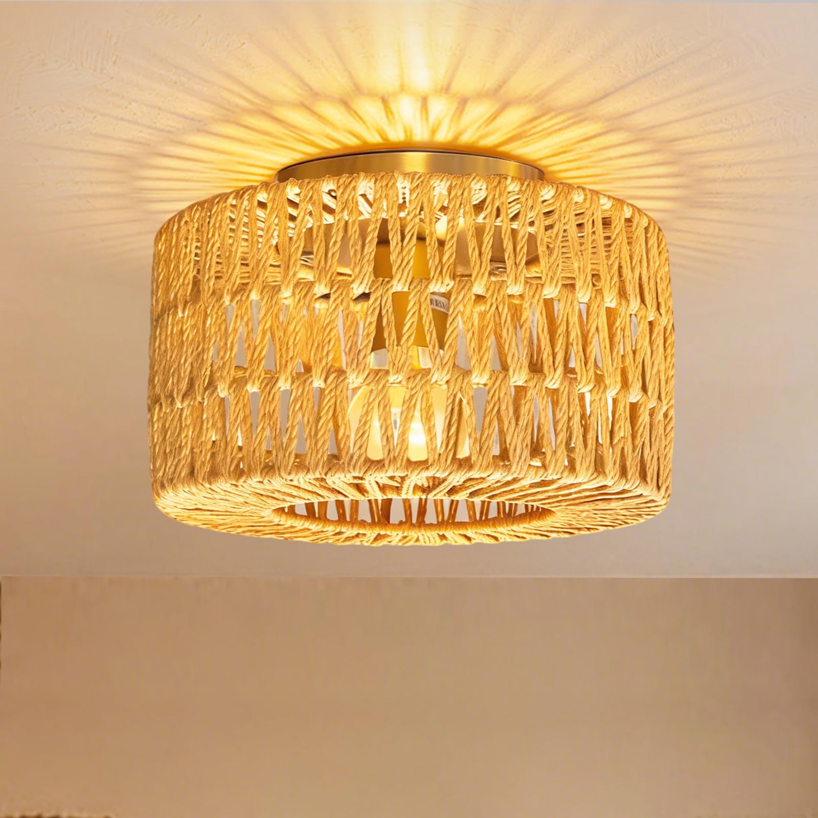 Handwoven Rattan Pendant Light for Living Room,Boho Farmhouse Wicker Chandelier,Hanging Ceiling Light for Dining Room,Entryway,Handmade Natural Rattan Light Fixture,Adjustable Height,Home Decor