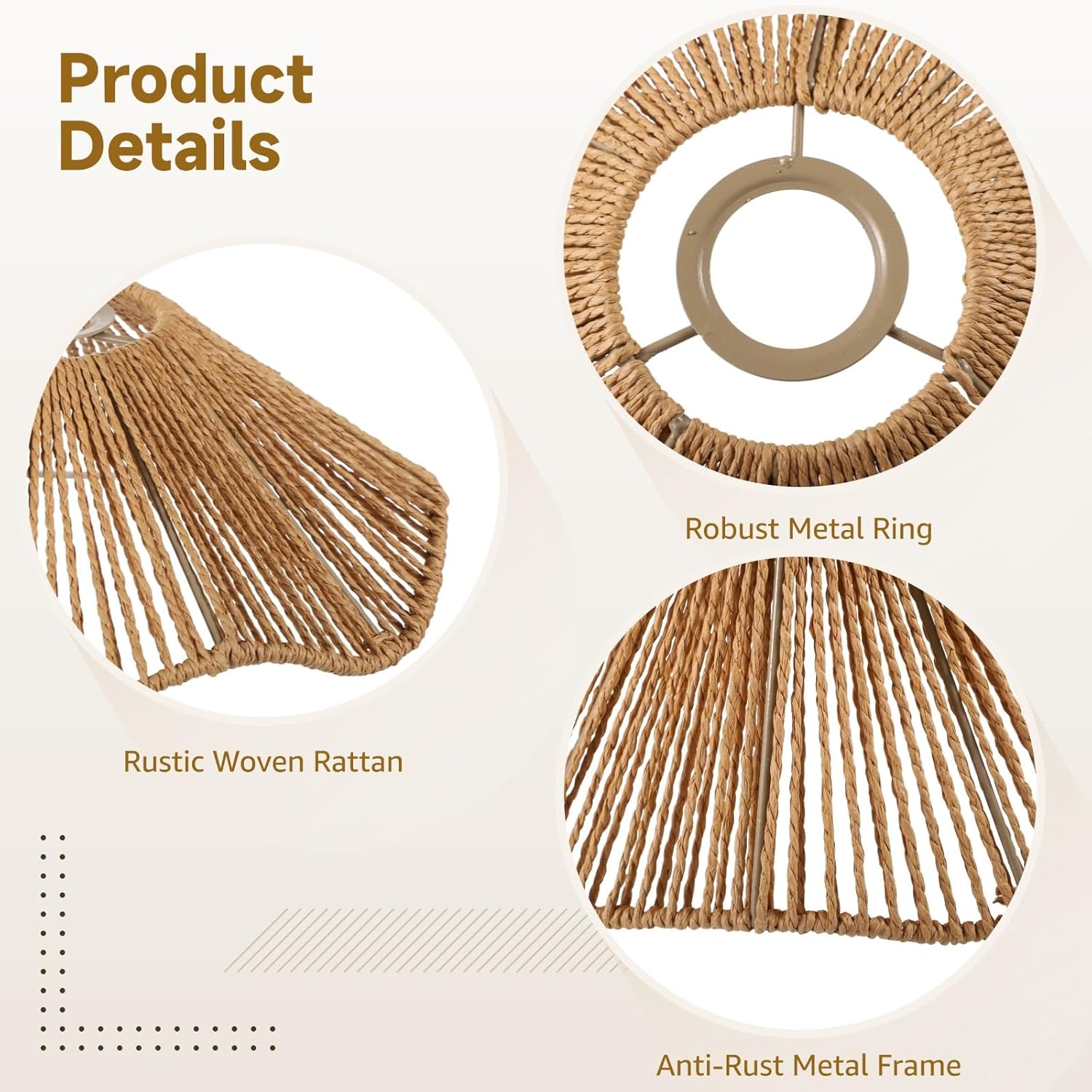 3PCS Rattan Lamp Shade,Bamboo Wicker Woven Lampshade Bell Shape with Scalloped Edge,Paper Rope & Metal Frame,Bohemian Style Replacement for Pendant Lights,Table Lamps,Wall Sconces
