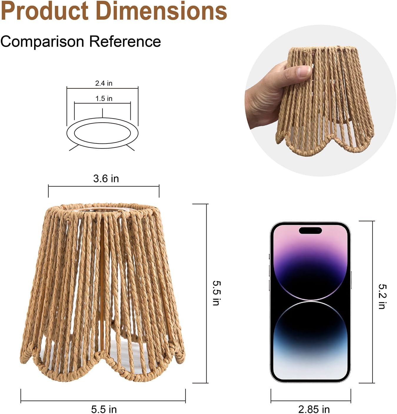 3 Pack Small Rattan Lamp Shade Replacement,Trapezoid Scalloped Wicker Boho Pendant Light Shades for Ceiling, Floor & Wall Lamps,Hand Woven Lampshades,Sconce,Hanging Light Covers,E26 / E27 Compatible