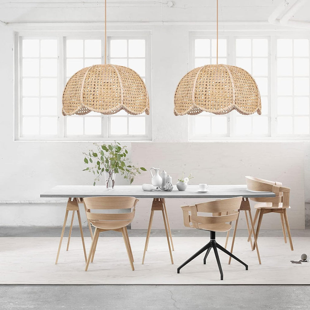 Hand-Woven Flower Rattan Pendant Light, Rustic Ceiling Lamp for Indoor Decor