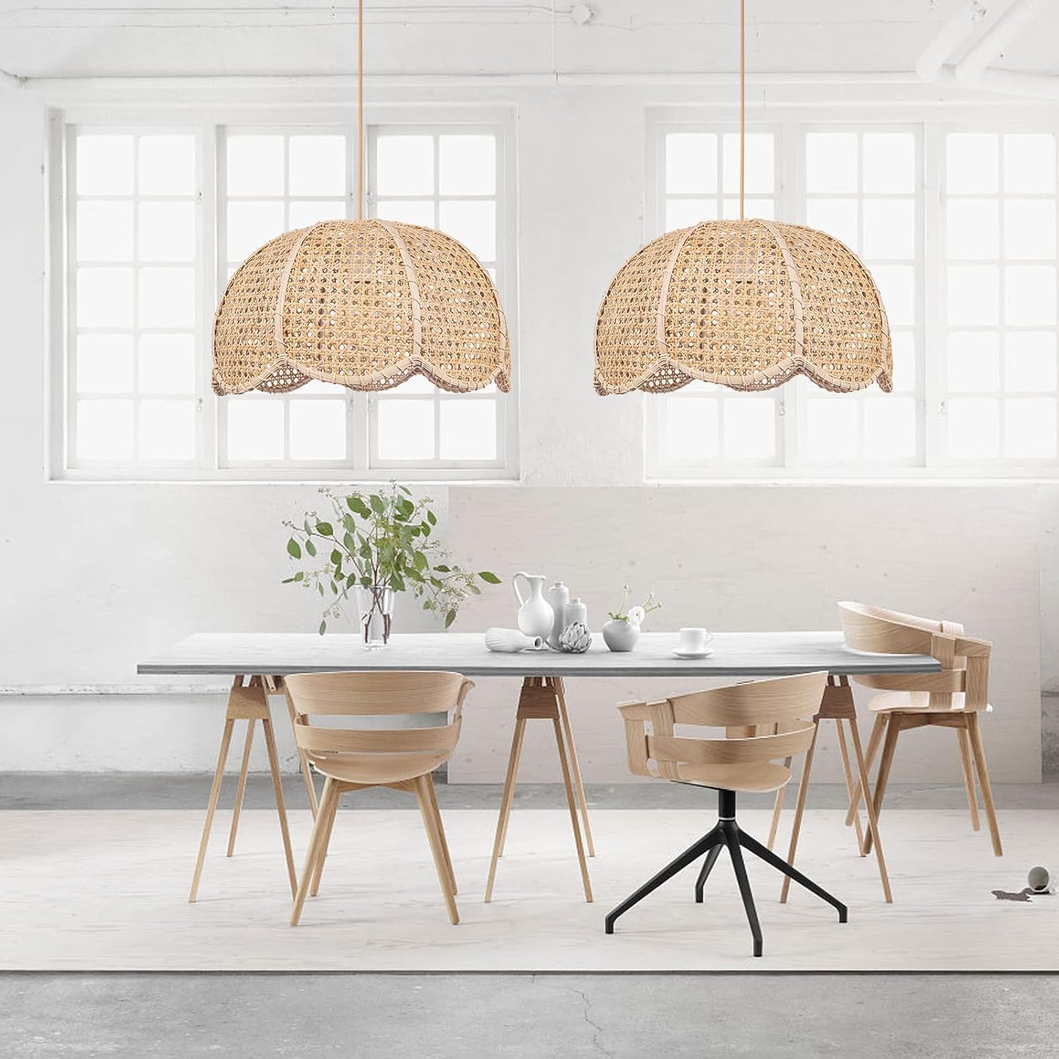Hand-Woven Flower Rattan Pendant Light, Rustic Ceiling Lamp for Indoor Decor