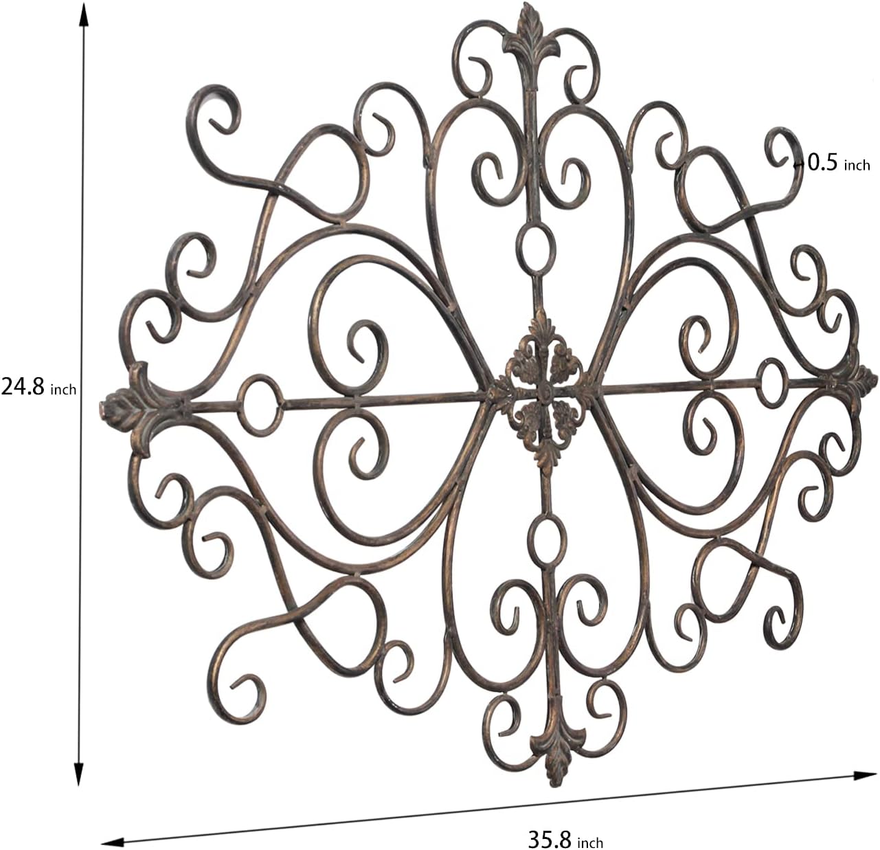 Sintosin Vintage Scroll Wrought Iron Wall Decor 36" x 24", Hanging Distressed Finish Traditional Large Metal Art Wall Decor for Living Room Bedroom Fireplace, Antique Outdoor Metal Home Decor