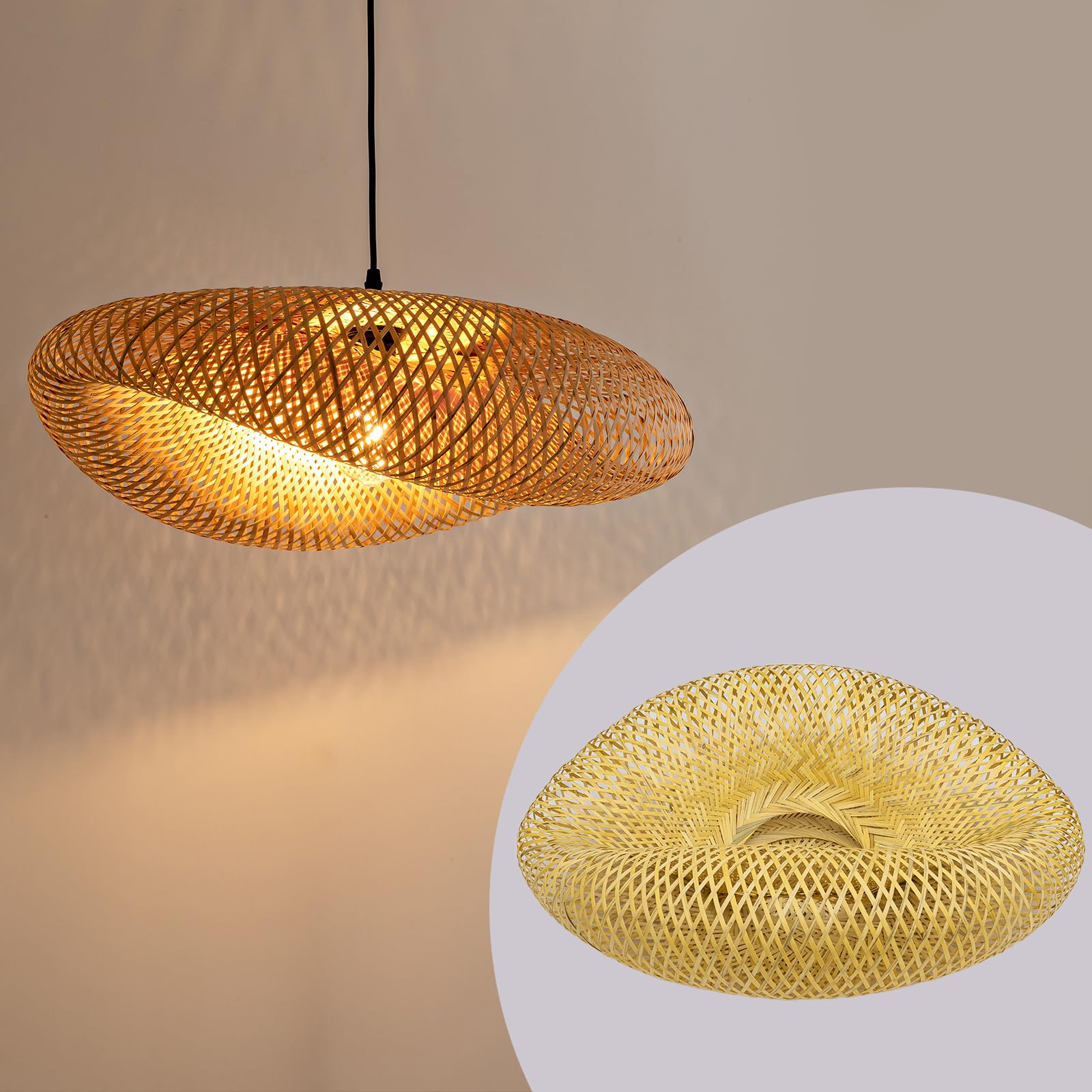 Bamboo Lamp Shade, 2-Pack Hand-Woven Bamboo Rattan Hanging Light Shade,D 9.05" Rattan Table Lamp Shade for Floor Lamp, Wall Sconces Light Cover Table Light,Pendant light