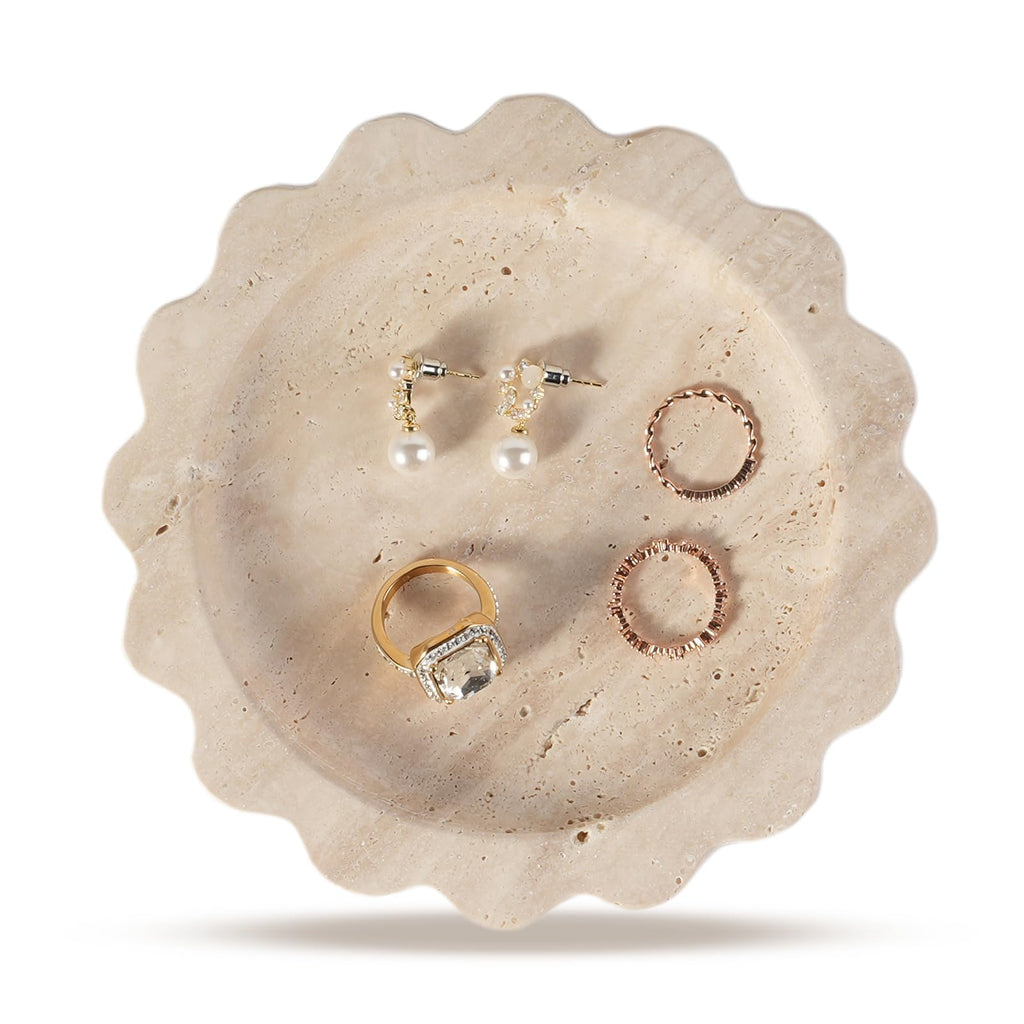 Koville Luxury Calacatta Viola Marble Tray, 11"x8" Scalloped Marble Vanity Tray for Countertop Bathroom Kitchen Dresser, Natural Stone Tray for Jewelry Perfume Home Decor, Decorative Catchall Tray