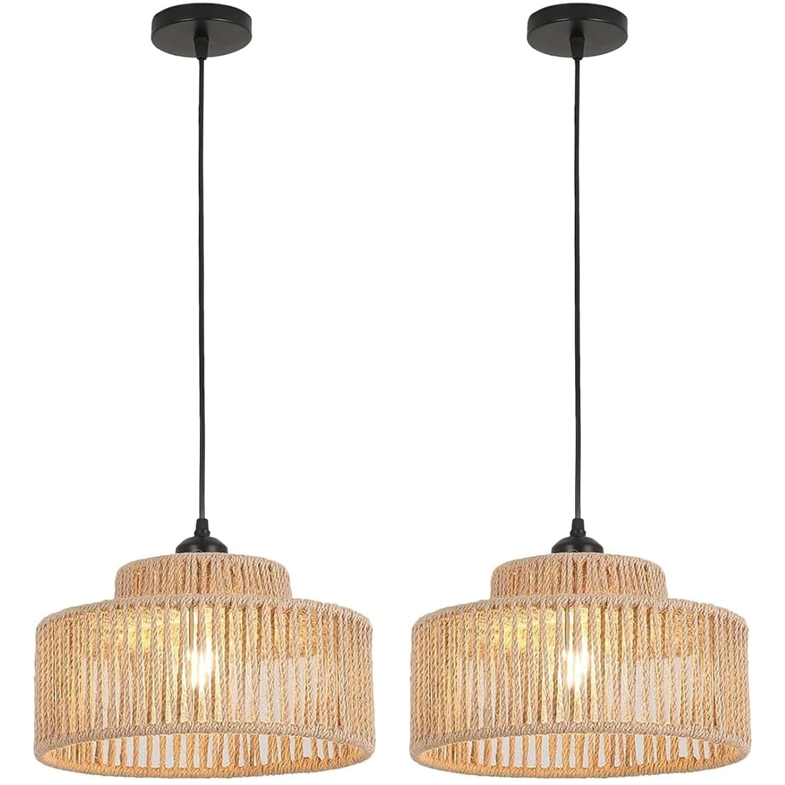 2 Pack Rattan Pendant Light,11 Inch Boho Kitchen Island light Fixtures,Handmade Woven Hanging Lamp,Small Wicker Chandelier,Basket Hanging Light for Bedroom Kitchen Living Room Restaurant Hallway Foyer