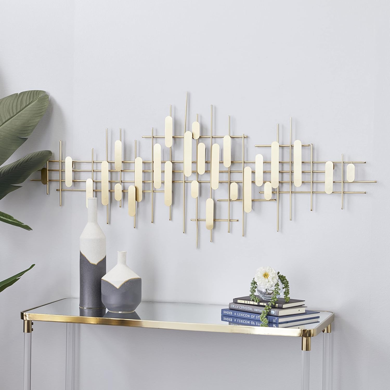 CosmoLiving by Cosmopolitan Metal Geometric Home Wall Decor Geometric Layered Wall Sculpture, Wall Art 58" x 2" x 25", Gold