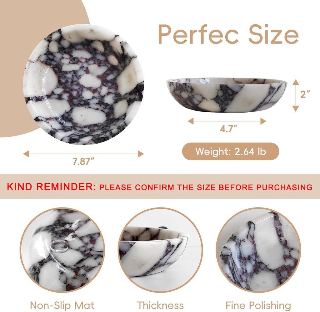 Marble Bowl,Travertine Decorative Modern Key Bowl for Entryway Table, Pedestal Bowl for Dining Table Center,Living Room, Kitchen Decor Modern Home Decor Marble Bowls (7.8 Inch)
