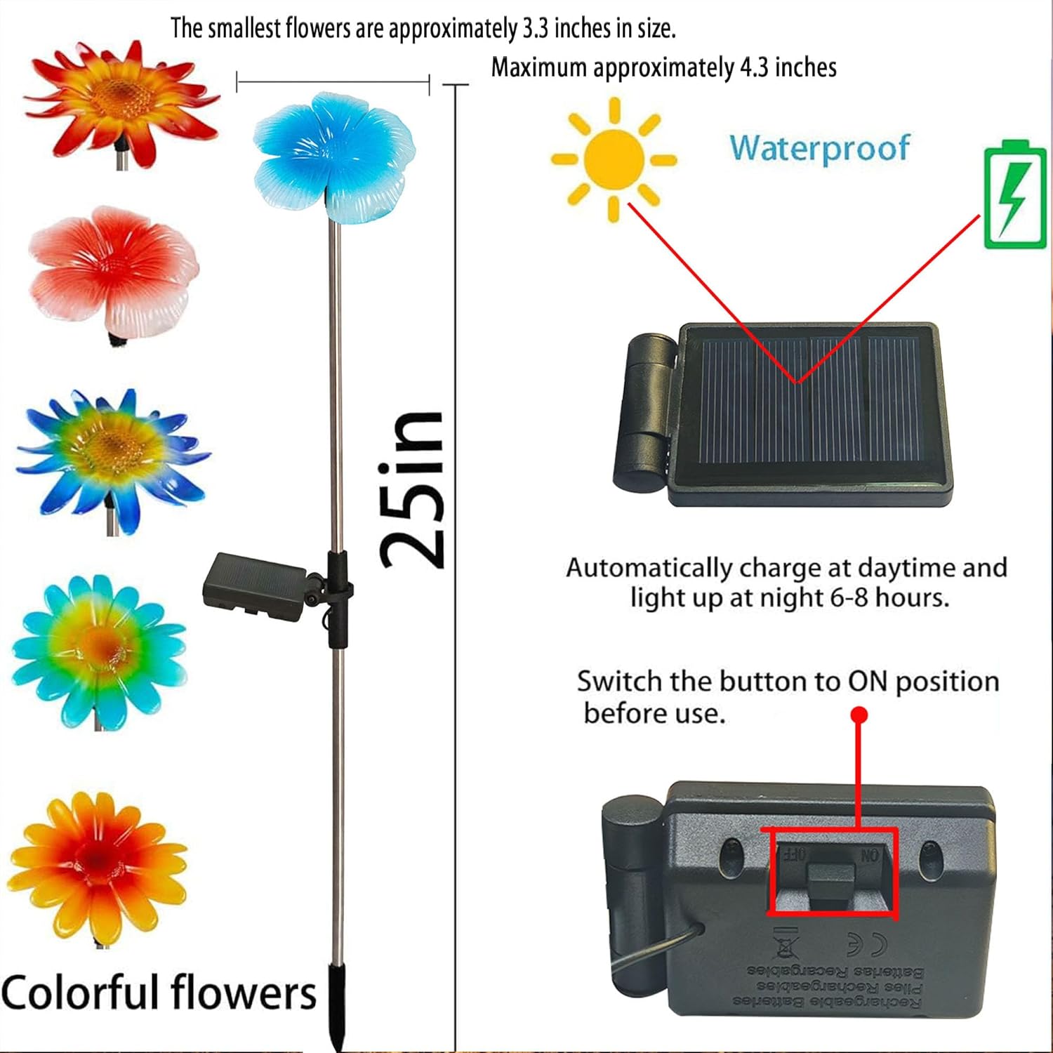 6 Pack Solar Garden Lights Outdoor Decor,Stake Yard Figurine Colorful Flower Light, Housewarming Ornament for Patio, Lawn, Yard, Pathway (Art Deco)