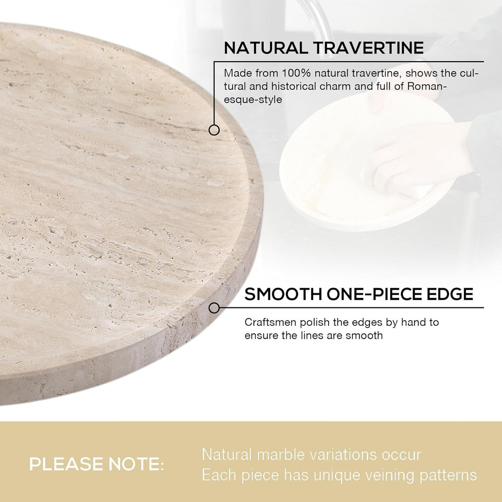Koville Natural Travertine Tray for Home Decor, 10 Inch Round Serving Tray for Kitchen and Coffee Table, Decorative Marble Bathroom Trays for Counter, Luxury Vanity Tray, Light Beige Stone Tray