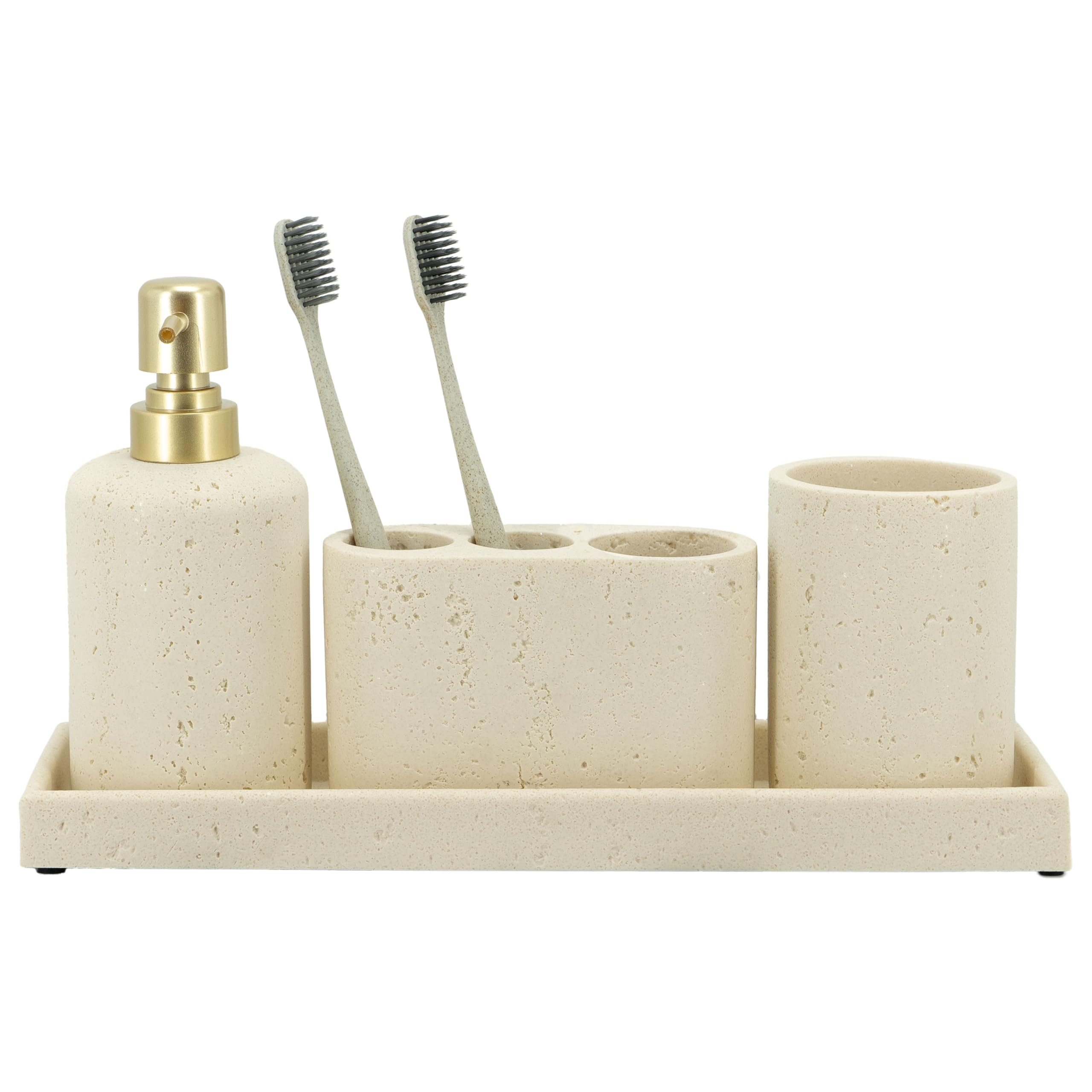 ZCCZ White Marble Bathroom Accessories Set 6 Pieces - Toothbrush Holder, Lotion Dispenser, Qtip Container, Vanity Tray, Tumbler - Countertop Organizer for Bathrooms - Elegant and Functional Décor Set