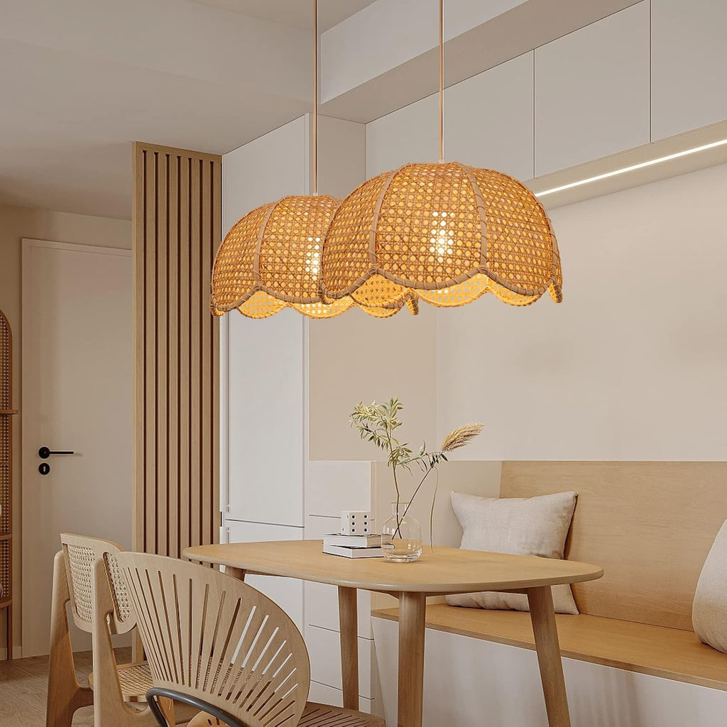 Hand-Woven Flower Rattan Pendant Light, Rustic Ceiling Lamp for Indoor Decor