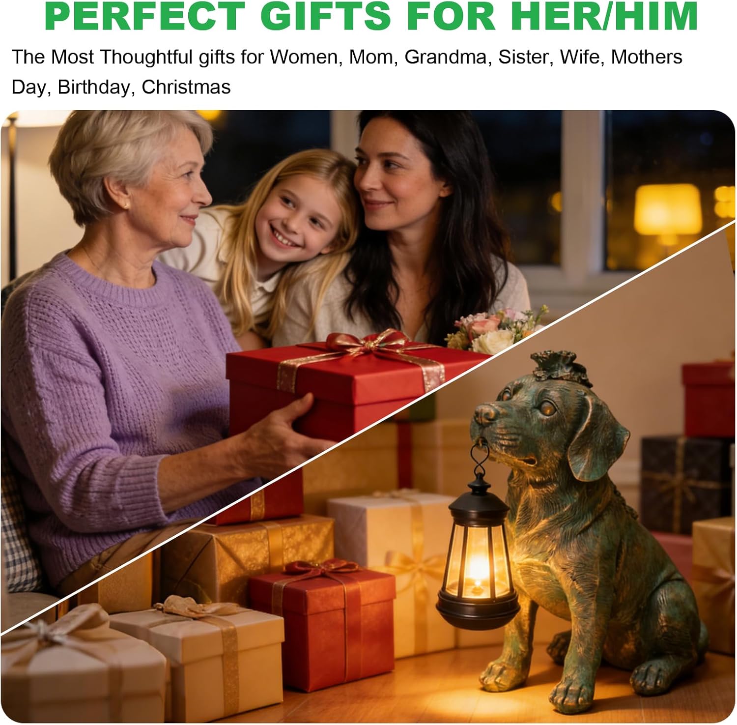 Solar Garden Statue Dog Figurine Decor with Lantern Lights, 11 Inch Outdoor Decoration Solar Dog Sculptures for Outside Patio Lawn Balcony Yard Ornament, Dogs Lover Gifts for Women Mom Birthday
