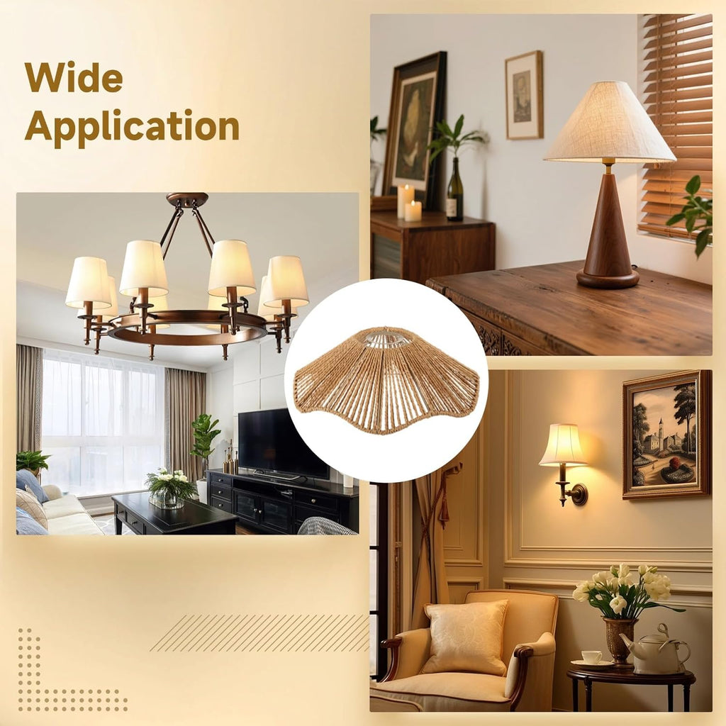 3PCS Rattan Lamp Shade,Bamboo Wicker Woven Lampshade Bell Shape with Scalloped Edge,Paper Rope & Metal Frame,Bohemian Style Replacement for Pendant Lights,Table Lamps,Wall Sconces