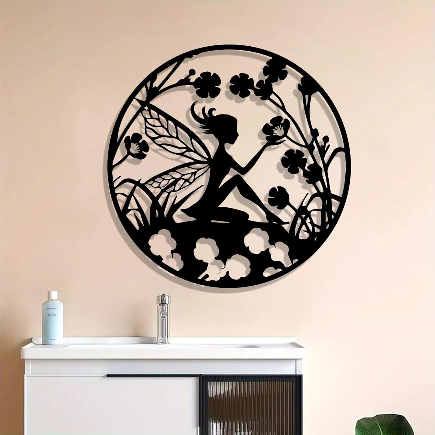 Cfghtnemy Fairy Silhouette Metal Wall Art - Vintage Wrought Iron Fairy Mural, Weather-Resistant Outdoor Decor For Home, Garden, Patio & Magical Spaces(50CM/20IN)