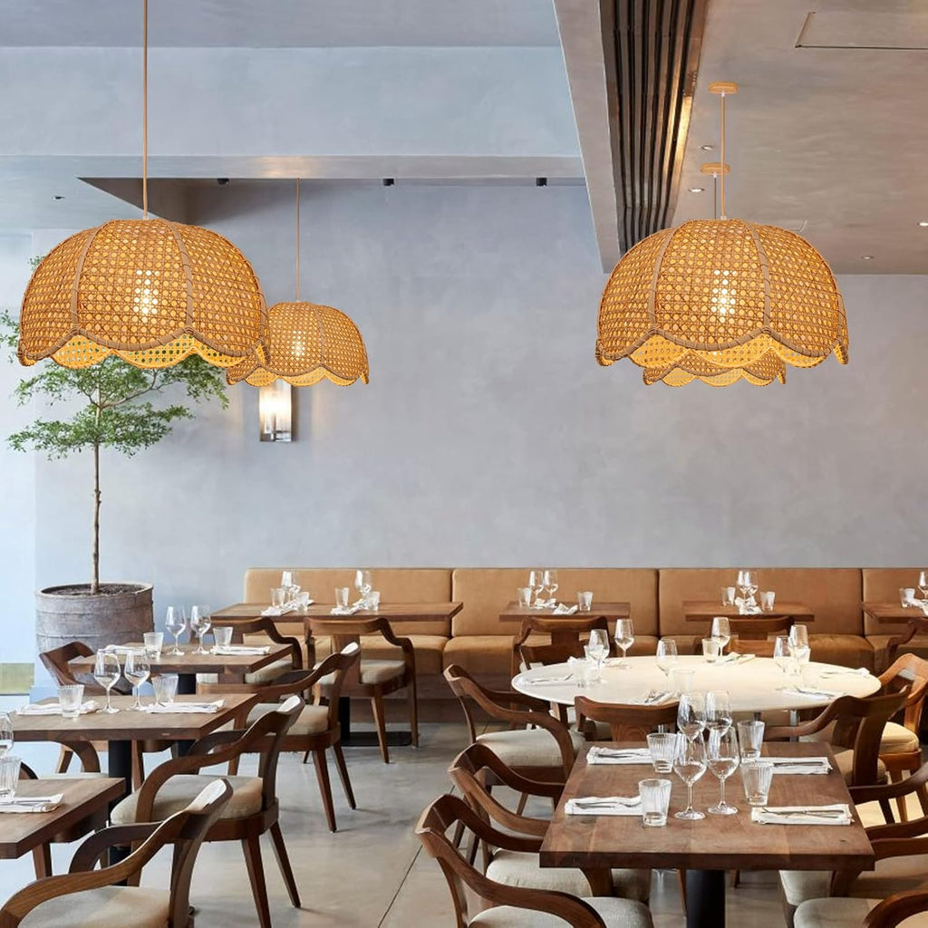 Hand-Woven Flower Rattan Pendant Light, Rustic Ceiling Lamp for Indoor Decor
