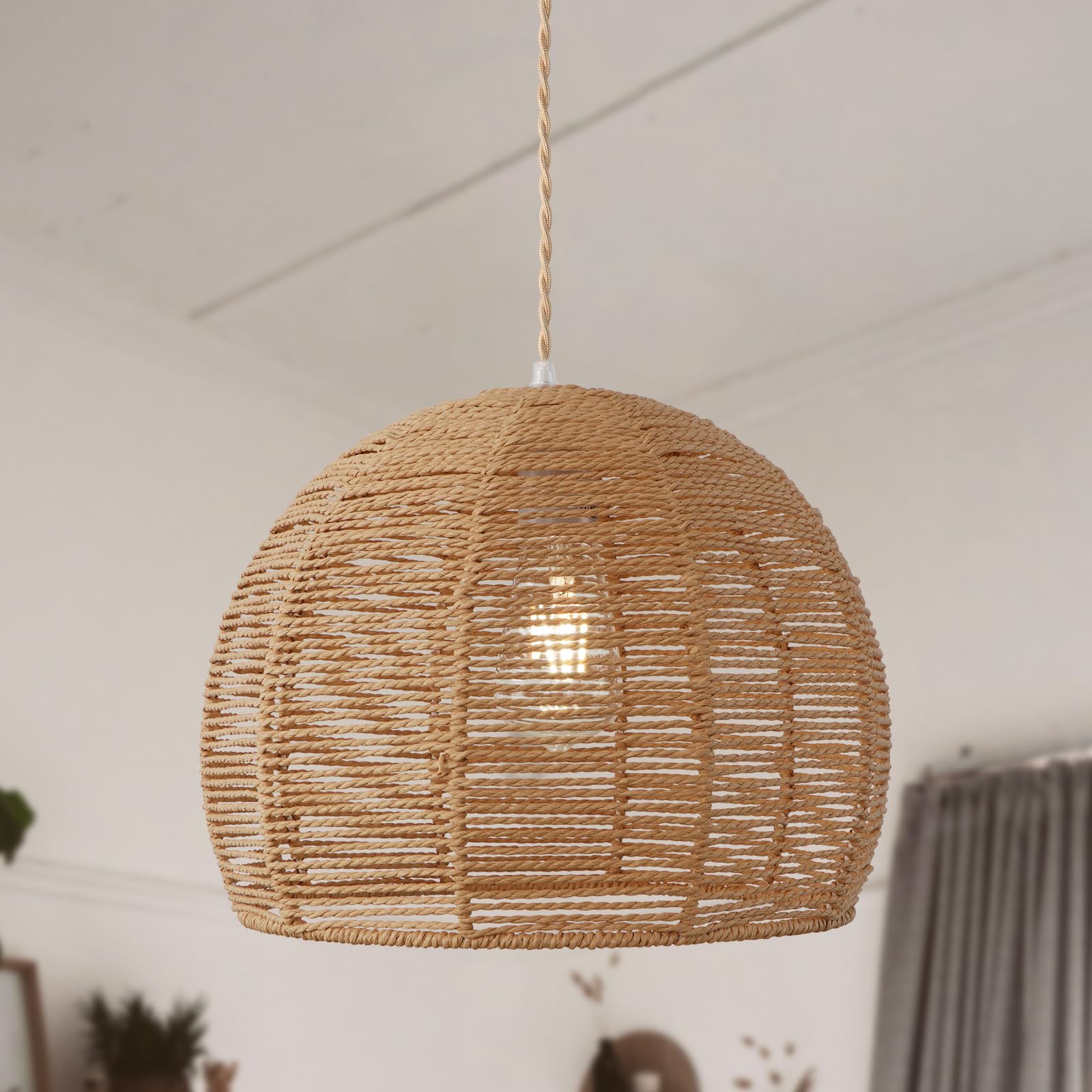 2 Pack Rattan Pendant Light Fixtures, 7'' Mini Boho Kitchen Island Pendant Lights Set of 2 Hand Woven Wicker Coastal Natural Small Hanging Light Fixture for Bedroom Dining Room Bar Hallway