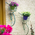 3D Bike Wall Decor, Iron Bike Wall Art with Flower Basket, Large Bicycle Sculpture, Spring Bicycle Decorations, Hand Crafted Wall Mounted Metal Art for Living Room Outdoor Bedroom(Green)