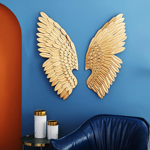 Angel Wings Metal Wall Art, Distressed Gold Metal Angel Wings Wall Sculpture, Modern Home Decoration, Metal Wall Decor Signs, Housewarming Gift