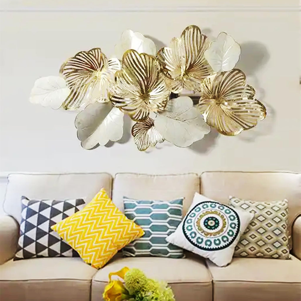 Metal Flower Wall Art Decor, 52" Rustic Modern Floral Wall Sculpture, Distressed Iron Wall Hanging Home Decoration for Indoor Kitchen Bedroom Living Room Office Outdoor Garden Patio