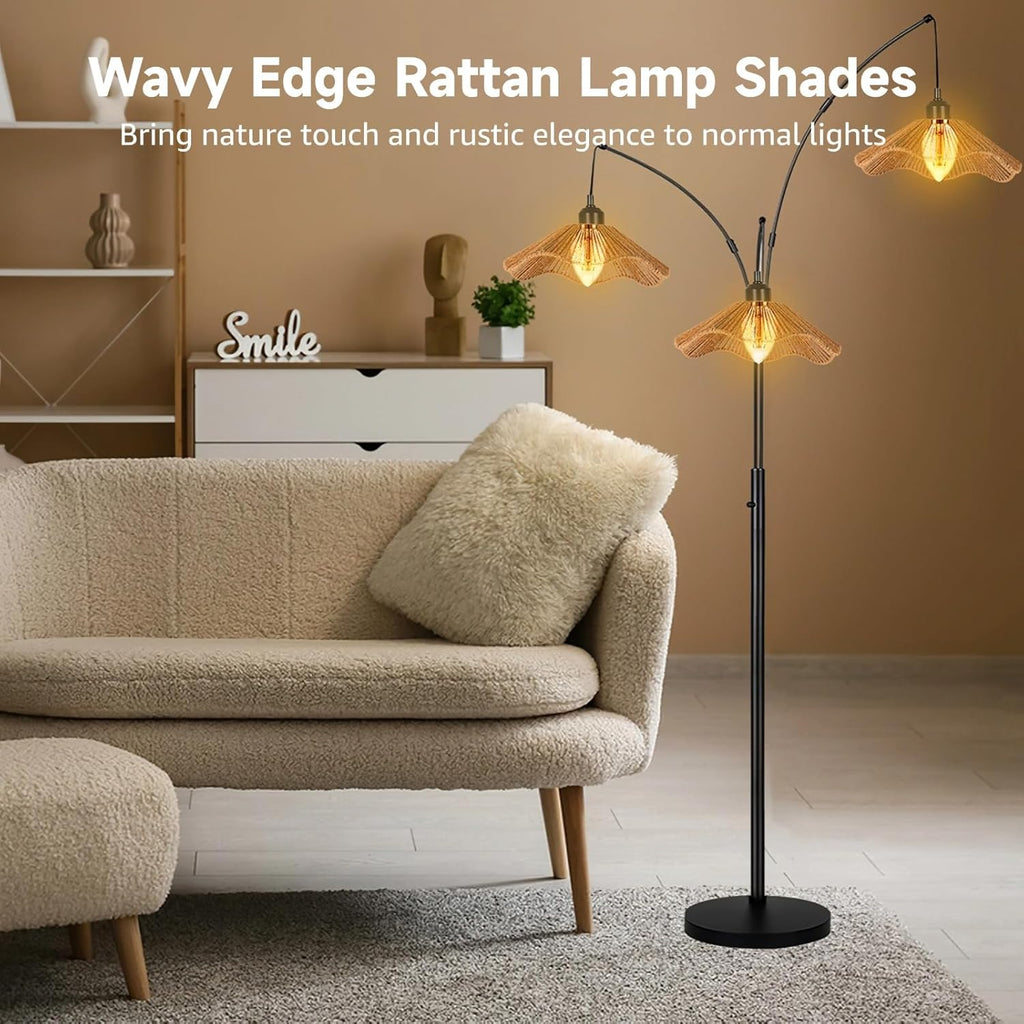 3PCS Rattan Lamp Shade,Bamboo Wicker Woven Lampshade Bell Shape with Scalloped Edge,Paper Rope & Metal Frame,Bohemian Style Replacement for Pendant Lights,Table Lamps,Wall Sconces