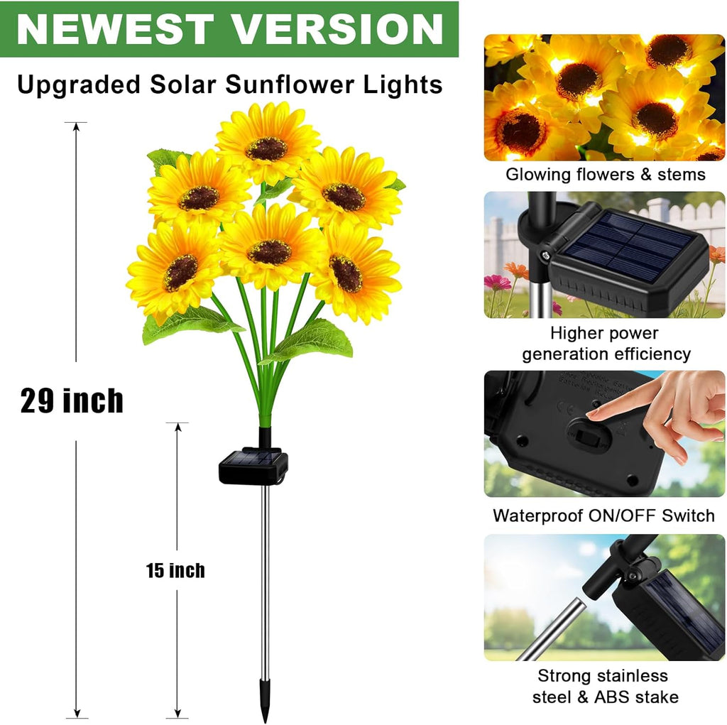 Solar Lights Outdoor Garden Decor,4 Pack with 24 Sunflower Lights,Solar Flowers Lights Waterproof,Birthday Gifts for Mom Women Grandma,Outside Decorative Stakes Light for Landscape Yard Patio Lawn