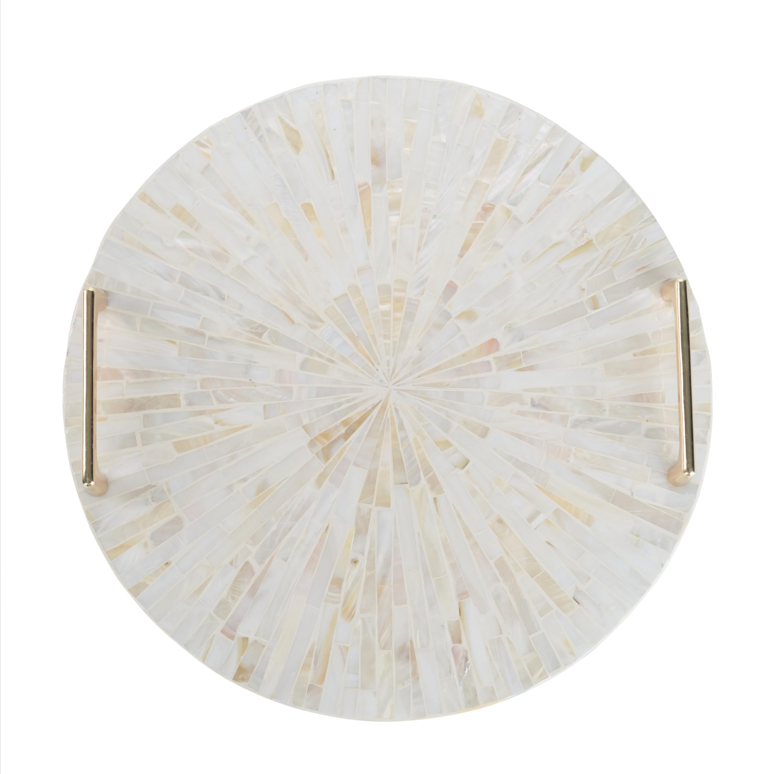 PEMAR Mother of Pearl Decorative Tray, 13"" Round with Gold Metal Handles, Vanity/Perfume/Trinket Tray, Catchall for Dresser, Bathroom, Vanity Table (Teal Sunlight)