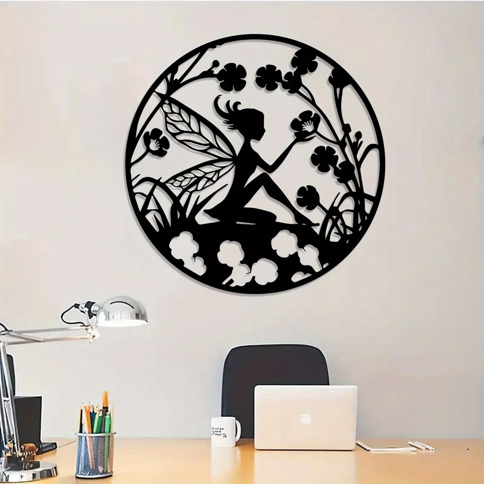 Cfghtnemy Fairy Silhouette Metal Wall Art - Vintage Wrought Iron Fairy Mural, Weather-Resistant Outdoor Decor For Home, Garden, Patio & Magical Spaces(50CM/20IN)