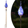 Solar Garden Lights Outdoor, Decorative LED Flame Garden Stakes, Hand Blown Glass and Outdoor Waterproof Glass Stakes (Dark Blue)