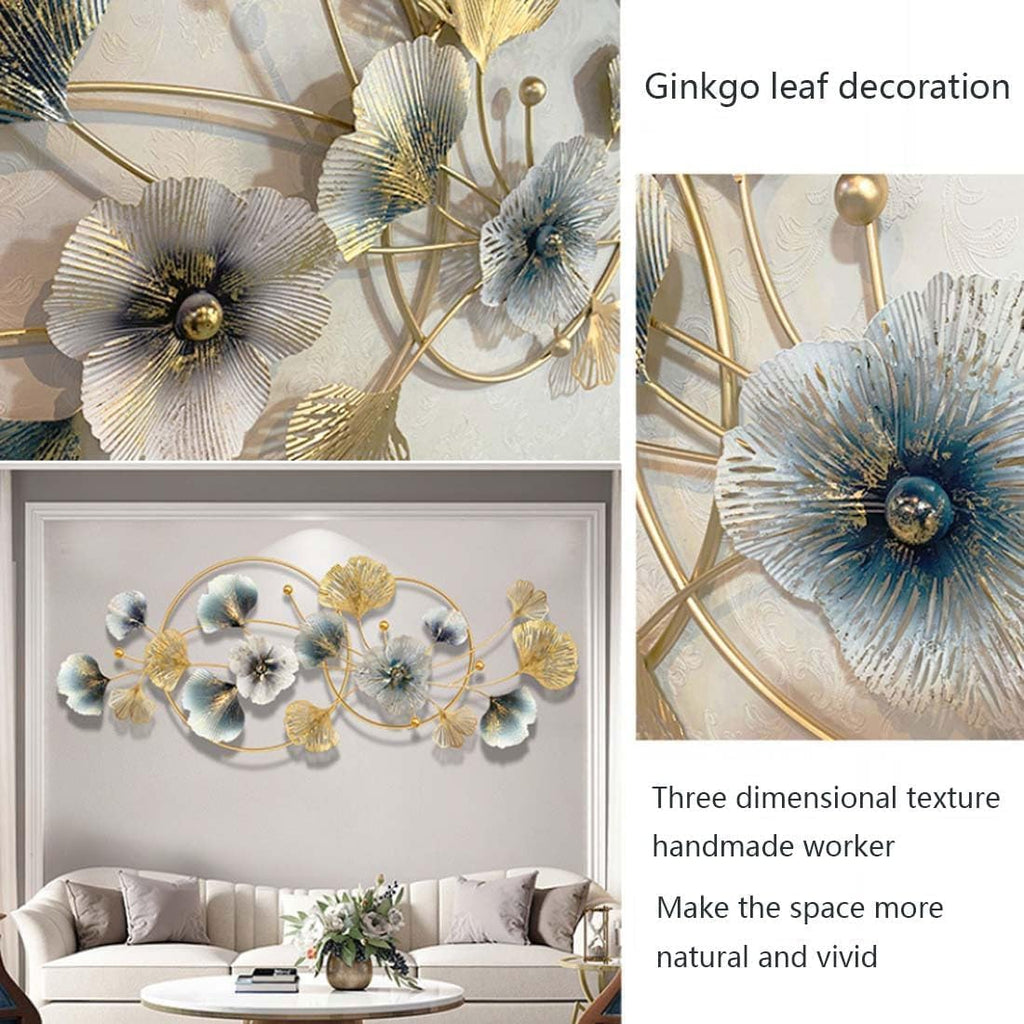 Handmade 3D Ginkgo Leaf Iron Wall Sculpture, Elegant Home Hotel Wall Decor